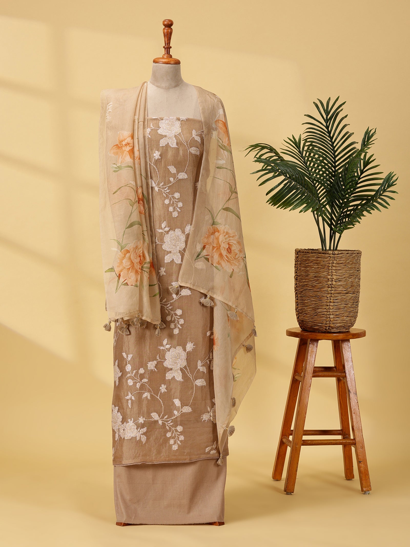 Pure Organza Silk Dress Material Set with Resham Embroidery