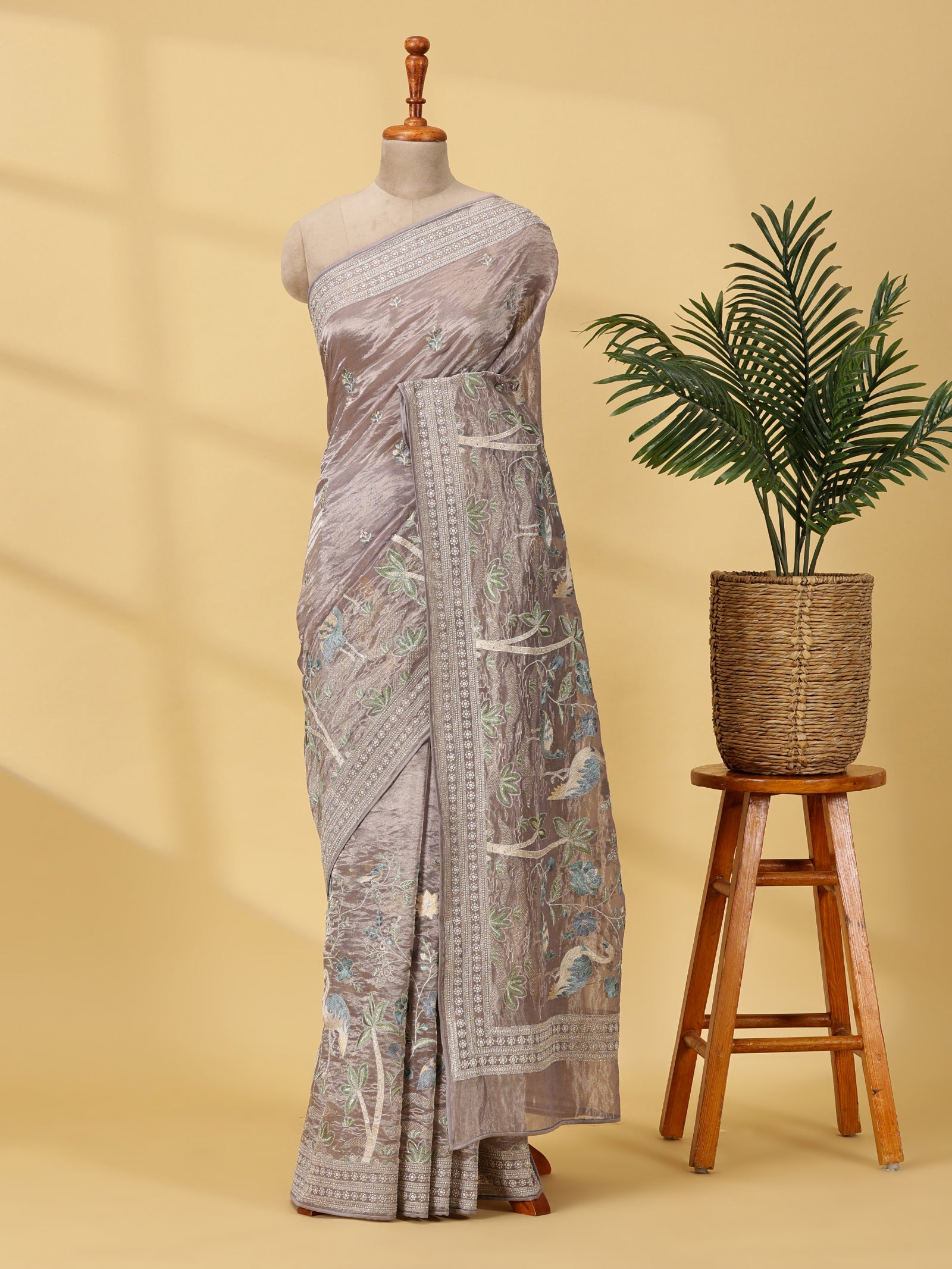 Pure Tissue by Organza Silk Saree | With Animal Motifs Embroidered