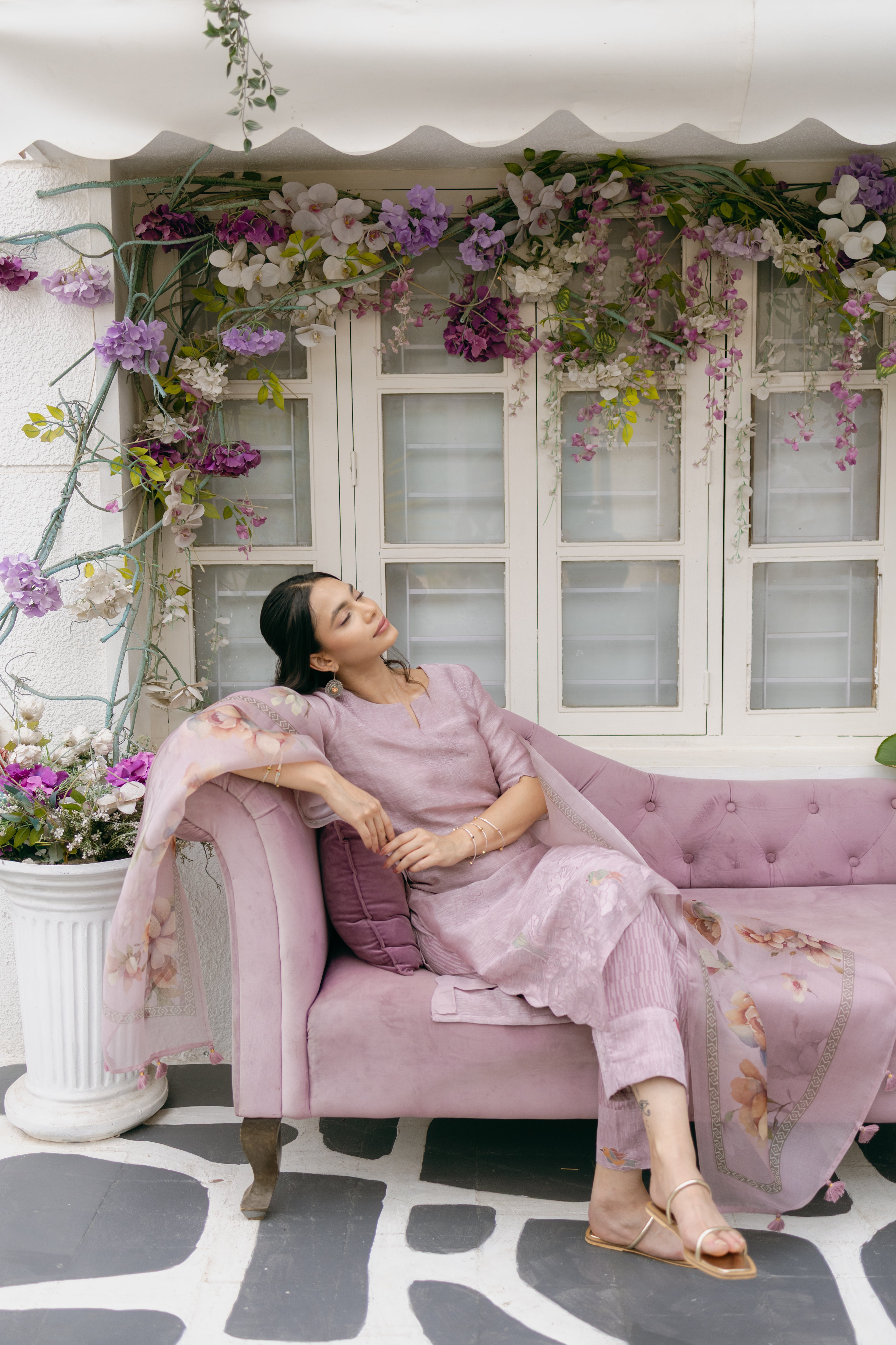 Pure Linen Silk Dress Material Set with Organza Dupatta