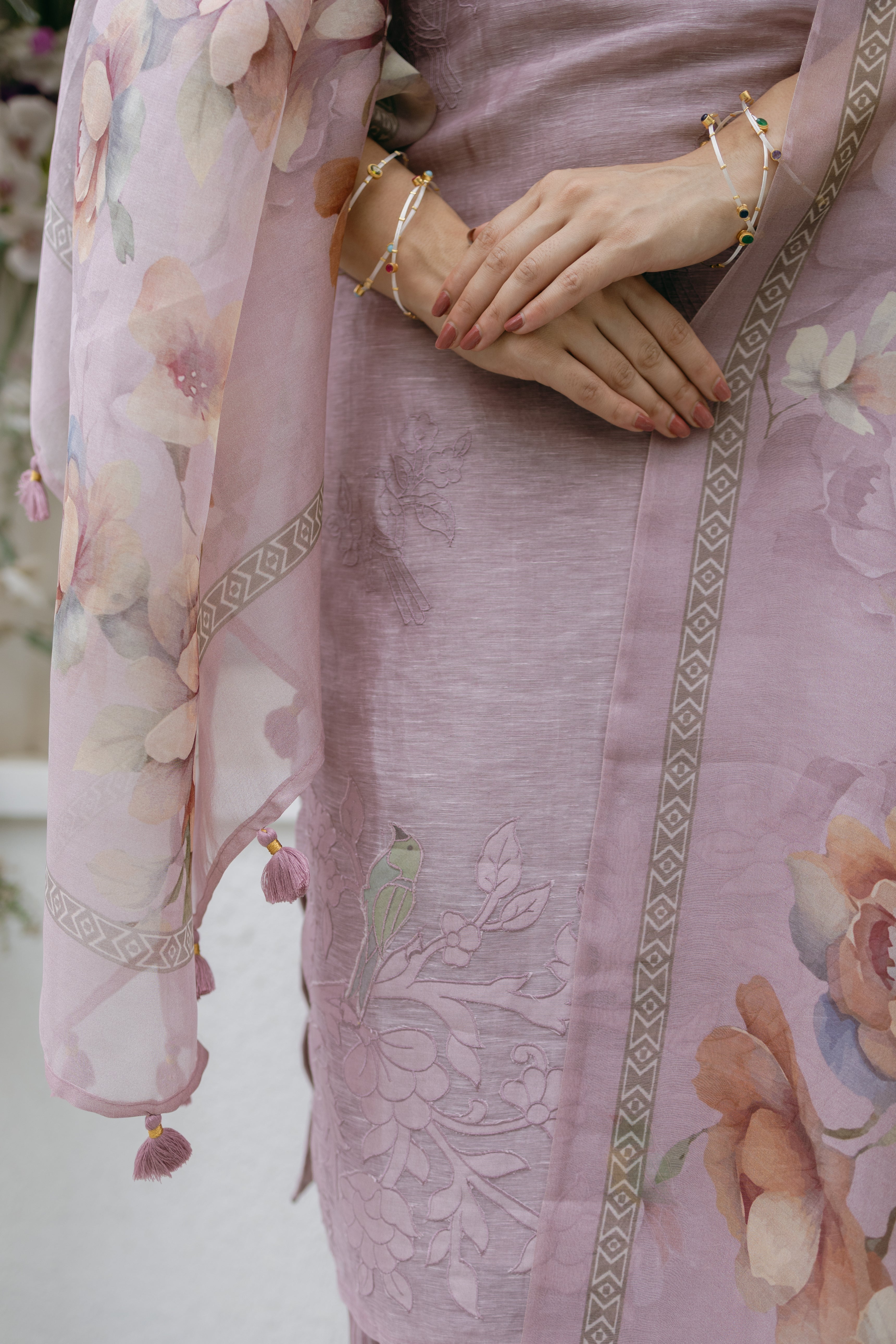 Pure Linen Silk Dress Material Set with Organza Dupatta
