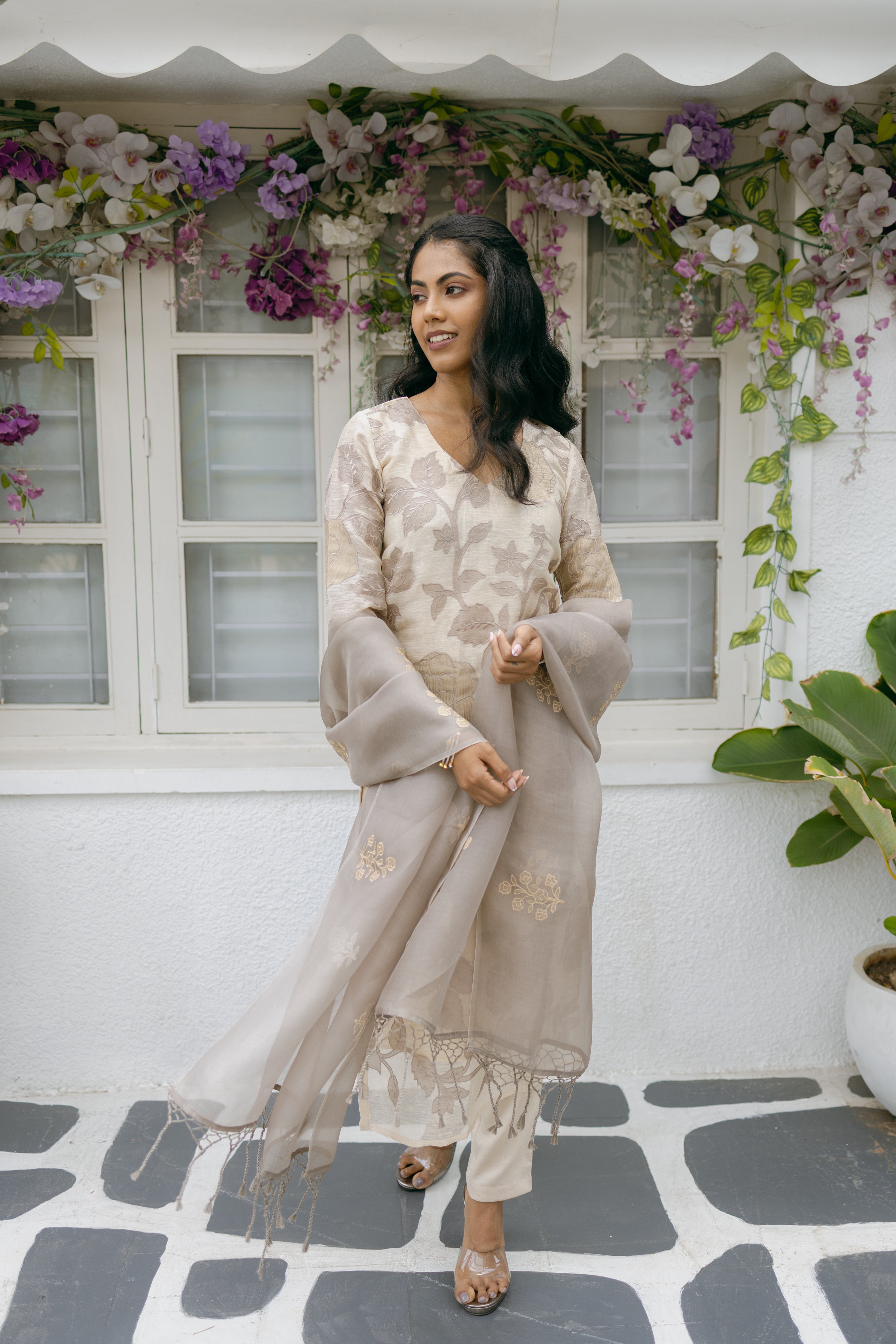 Pure Chanderi Silk Dress Material with Organza Dupatta