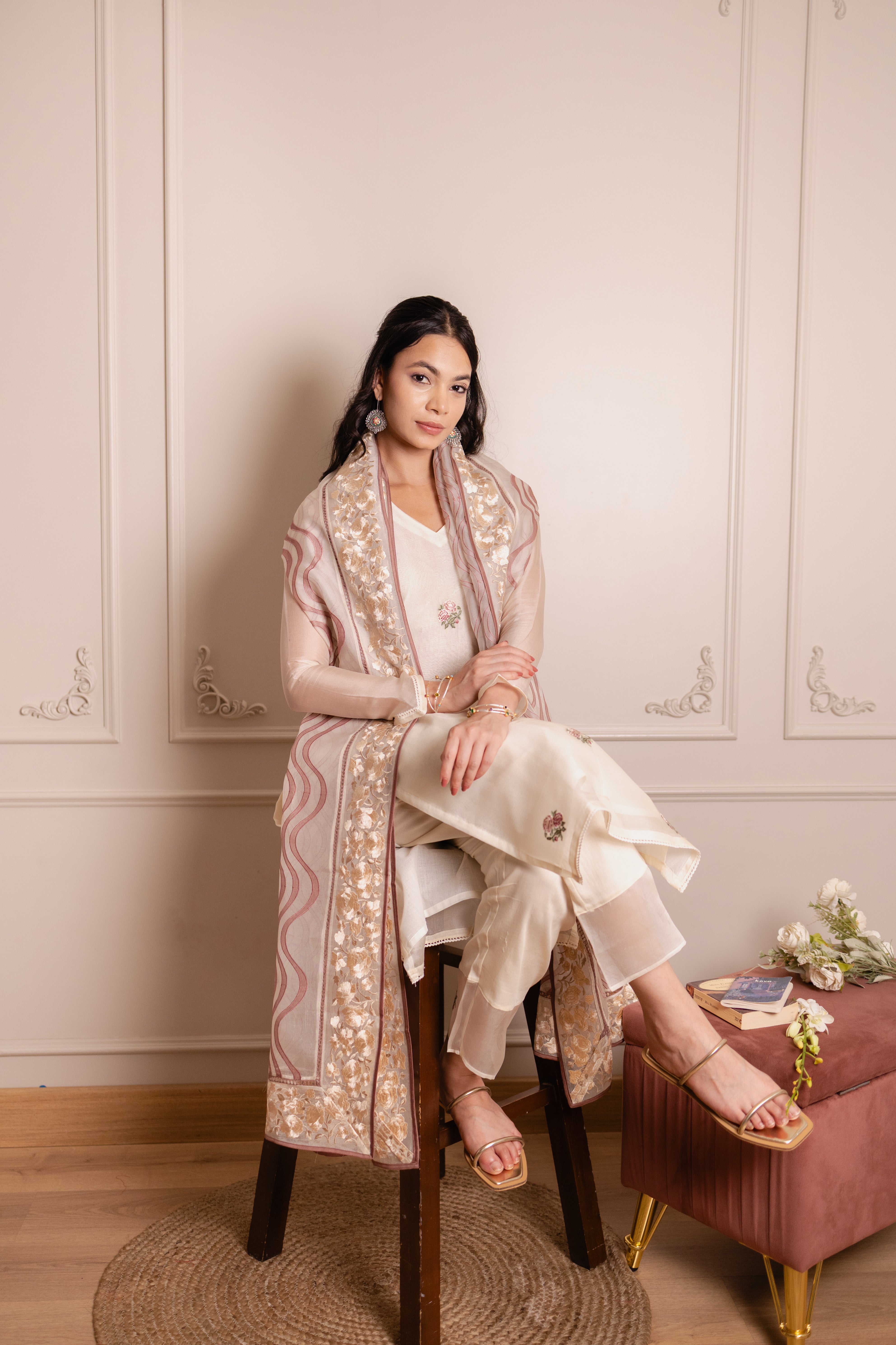 Pure Organza Dress Material Set With Applique Dupatta