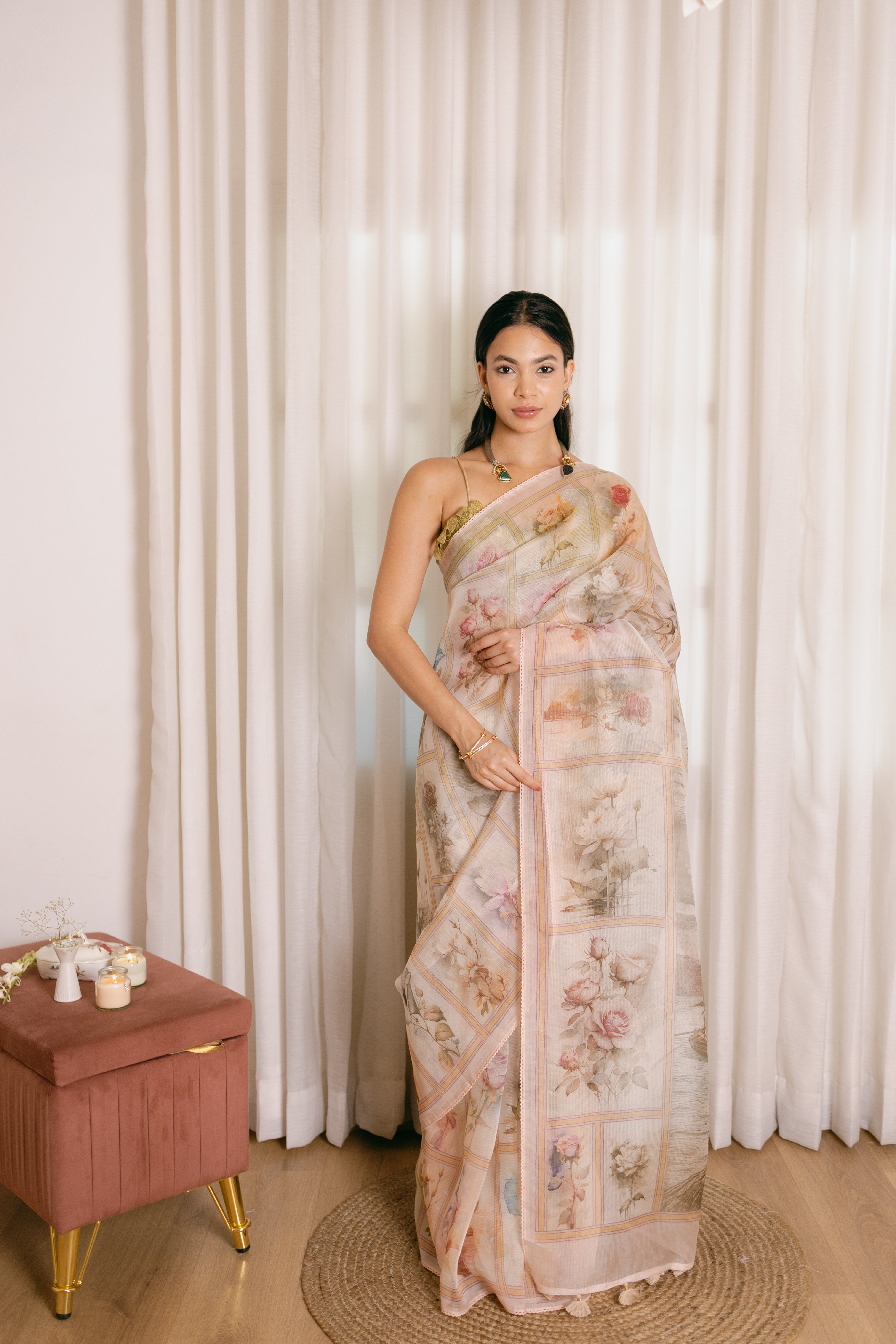Pure Organza Silk Saree | With Vintage Prints