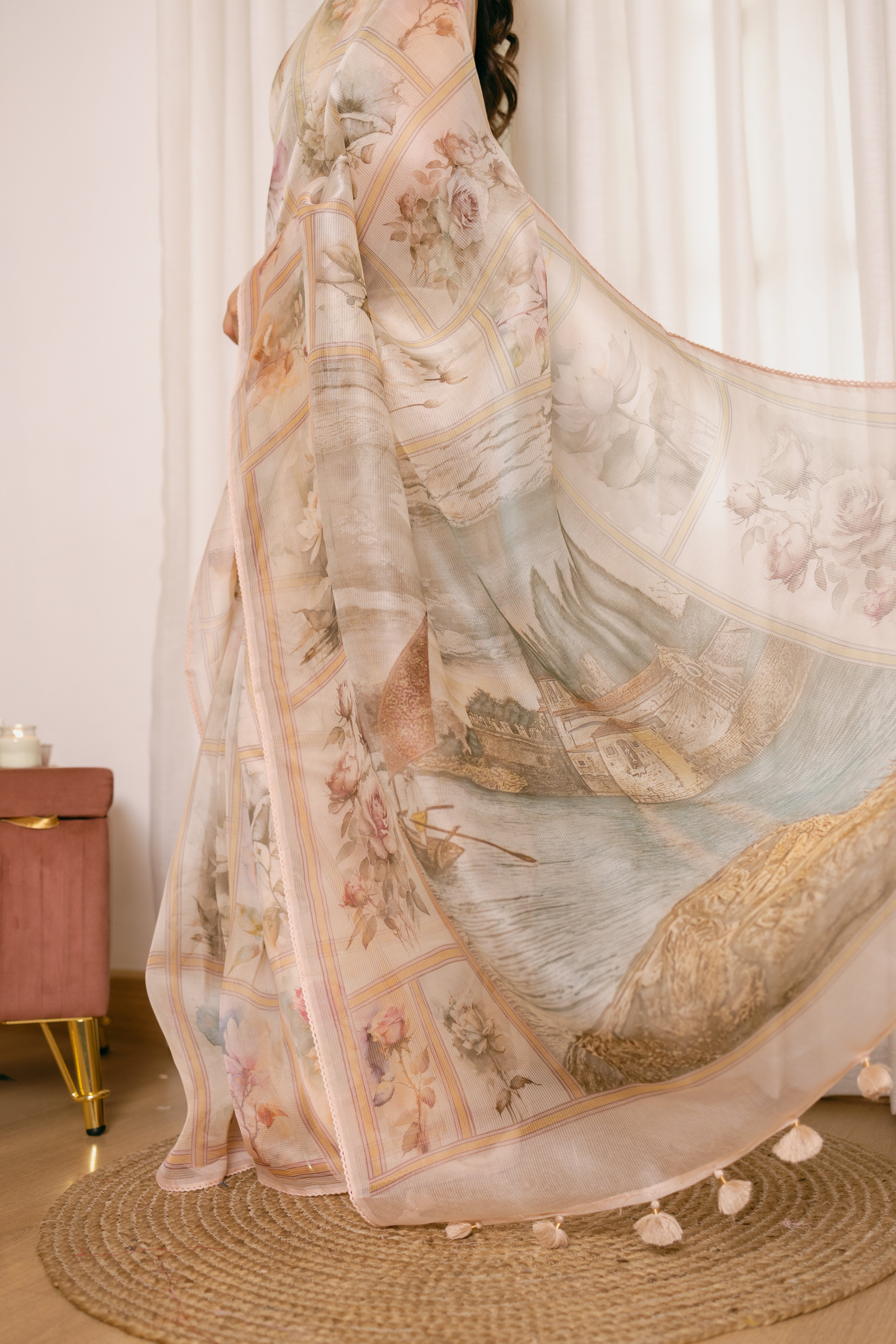 Pure Organza Silk Saree | With Vintage Prints