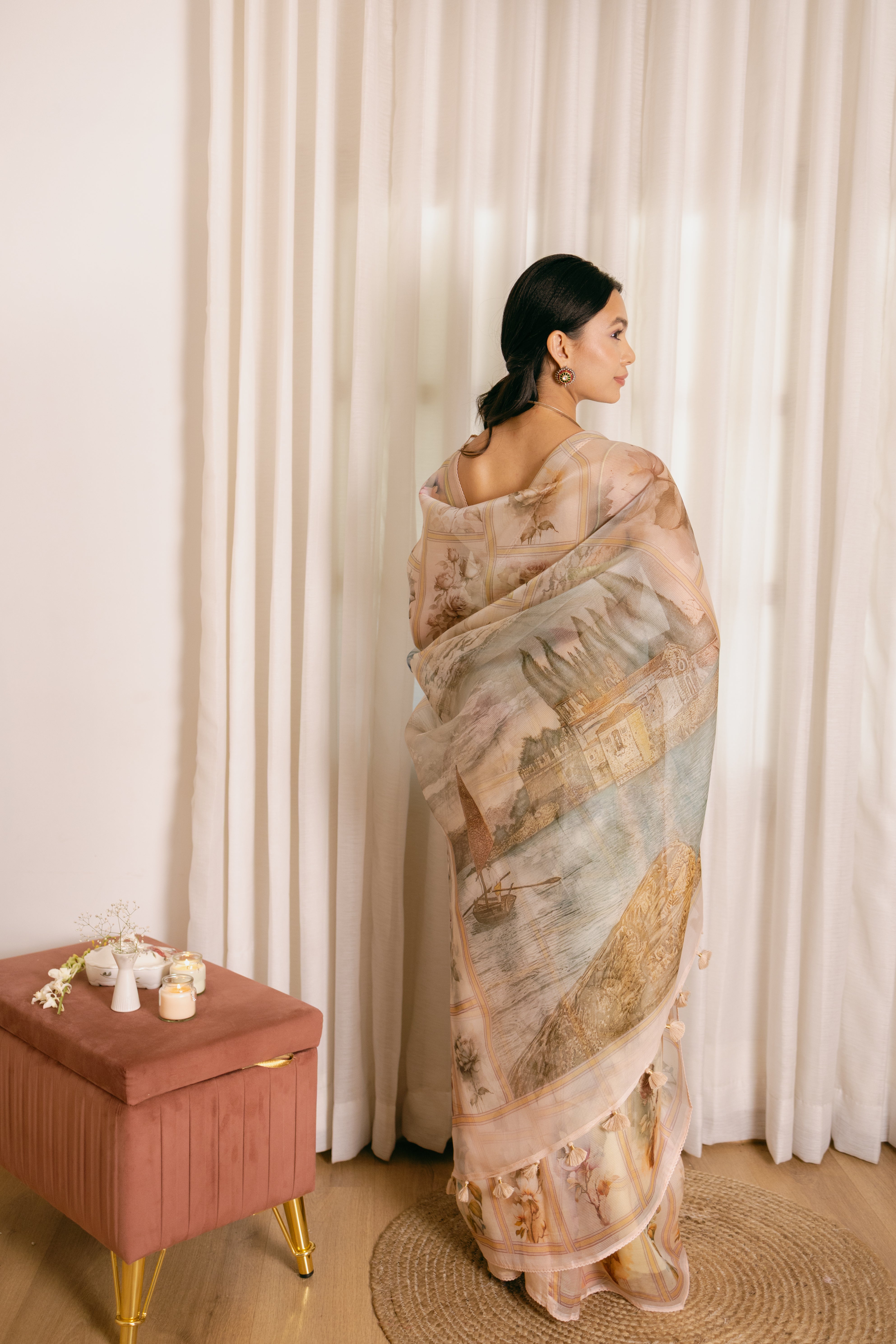 Pure Organza Silk Saree | With Vintage Prints