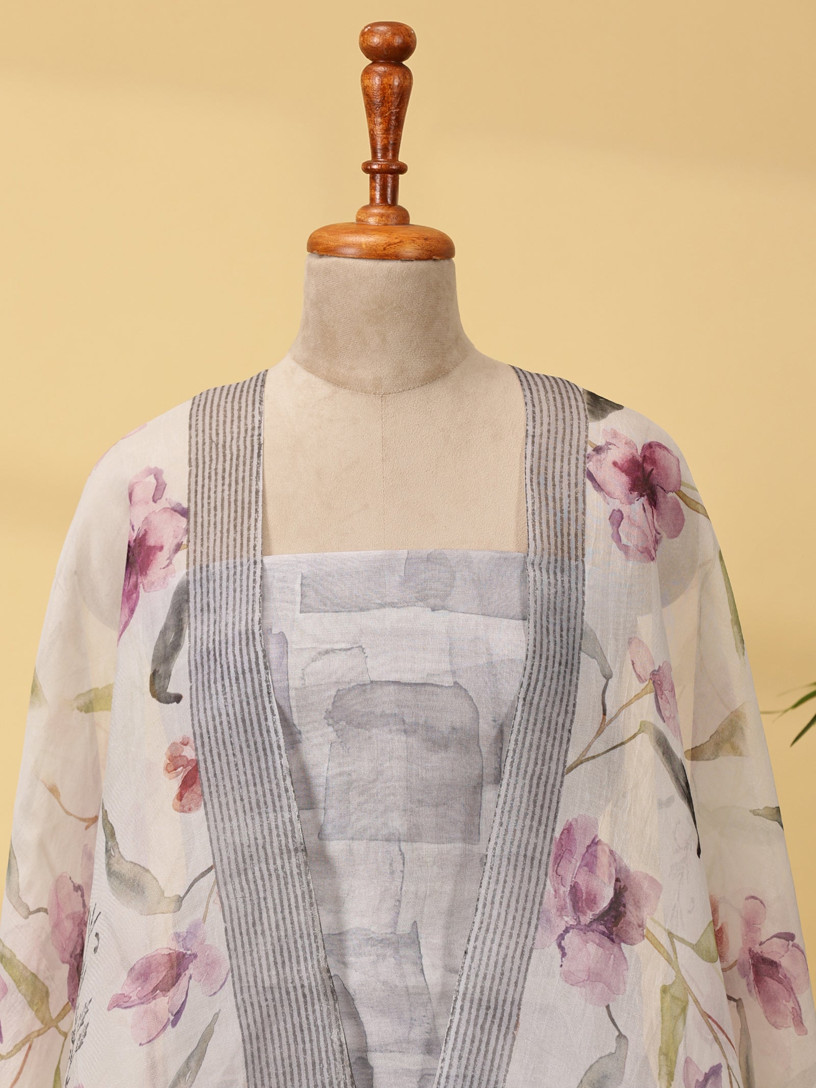 Pure Organza Silk Dress Material Set with Embroidery & Digital Print