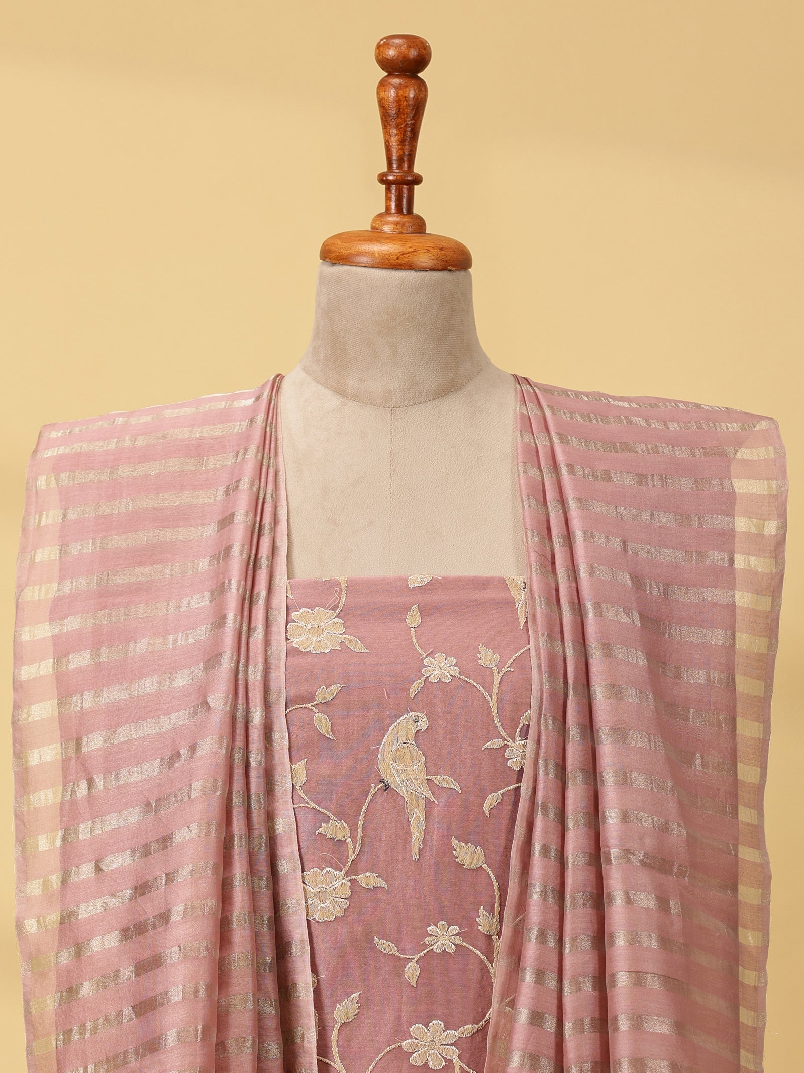 Chinia Silk Dress Material Set with All-Over Embroidery & Zari Chanderi Dupatta