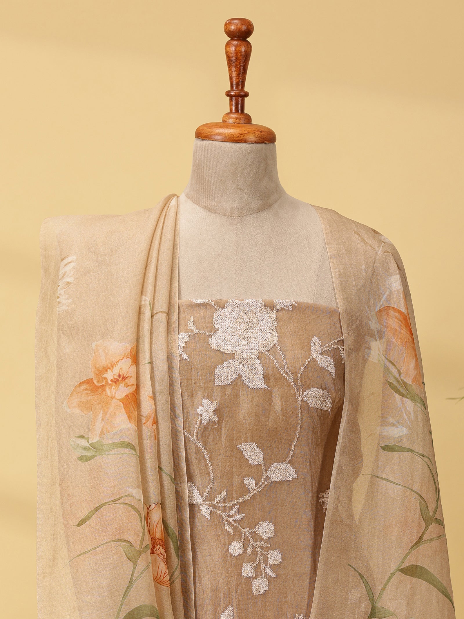 Pure Organza Silk Dress Material Set with Resham Embroidery