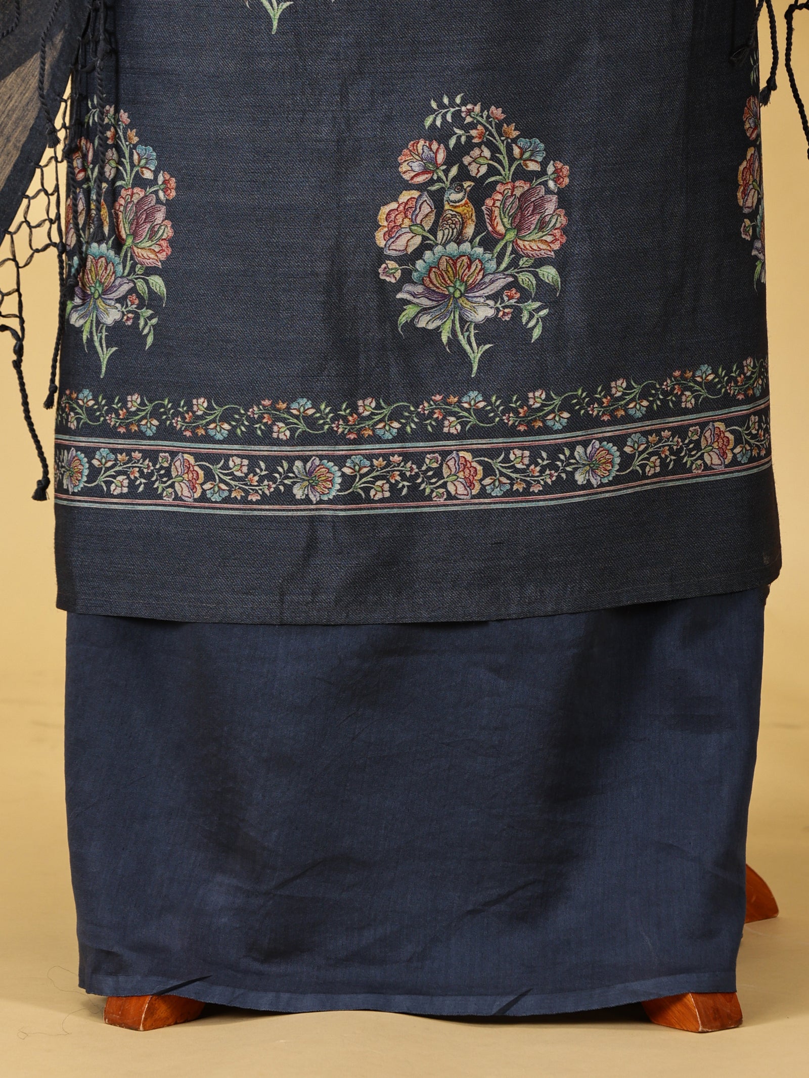 Moonga Silk Unstitched Dress Material Set with Vintage Floral Prints