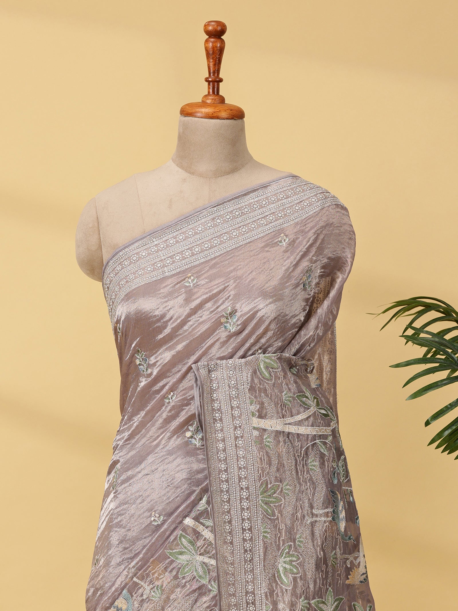 Pure Tissue by Organza Silk Saree | With Animal Motifs Embroidered