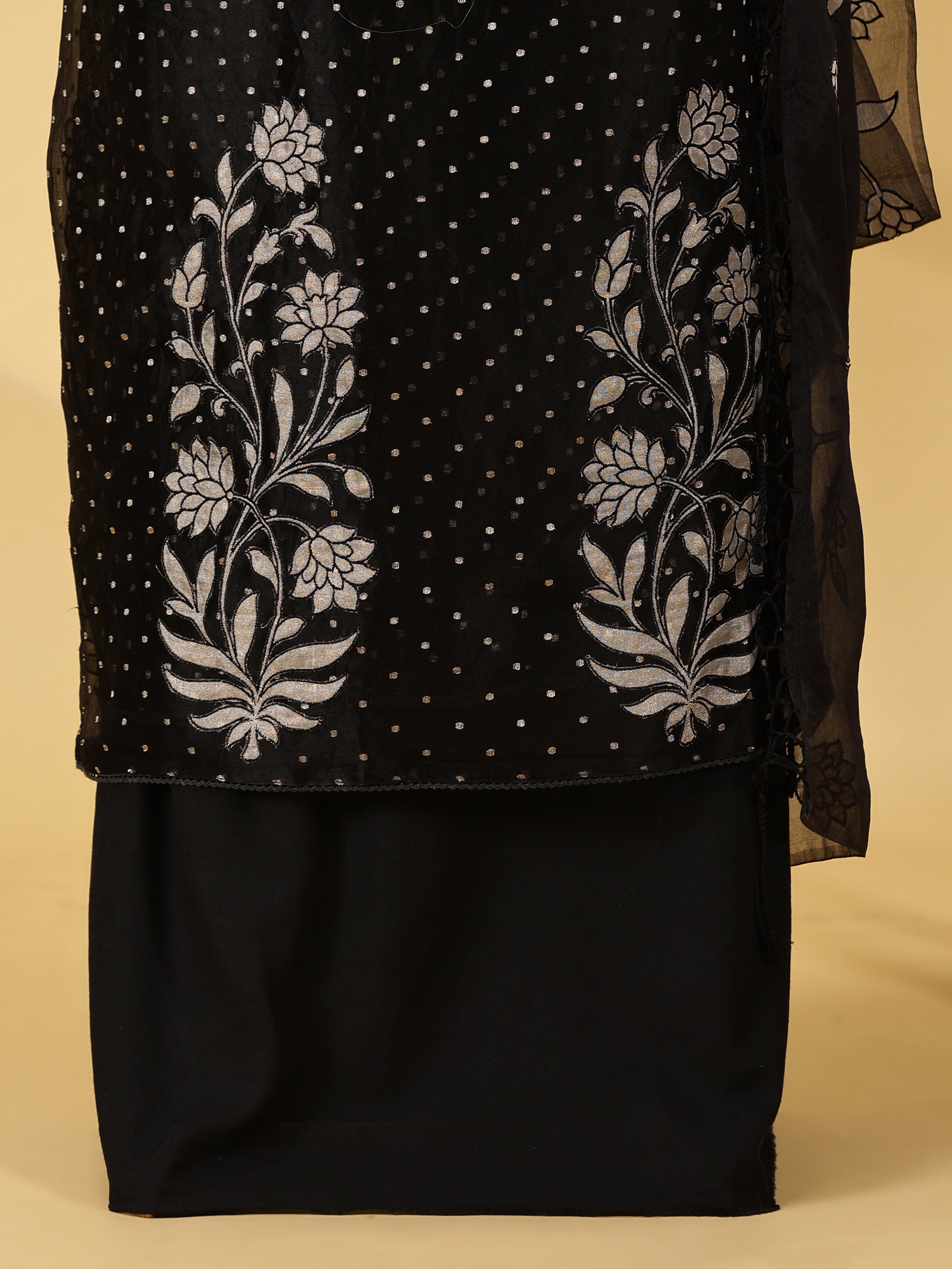 Pure Organza Silk Dress Material Set with Zari Buttis & Tissue Appliqué