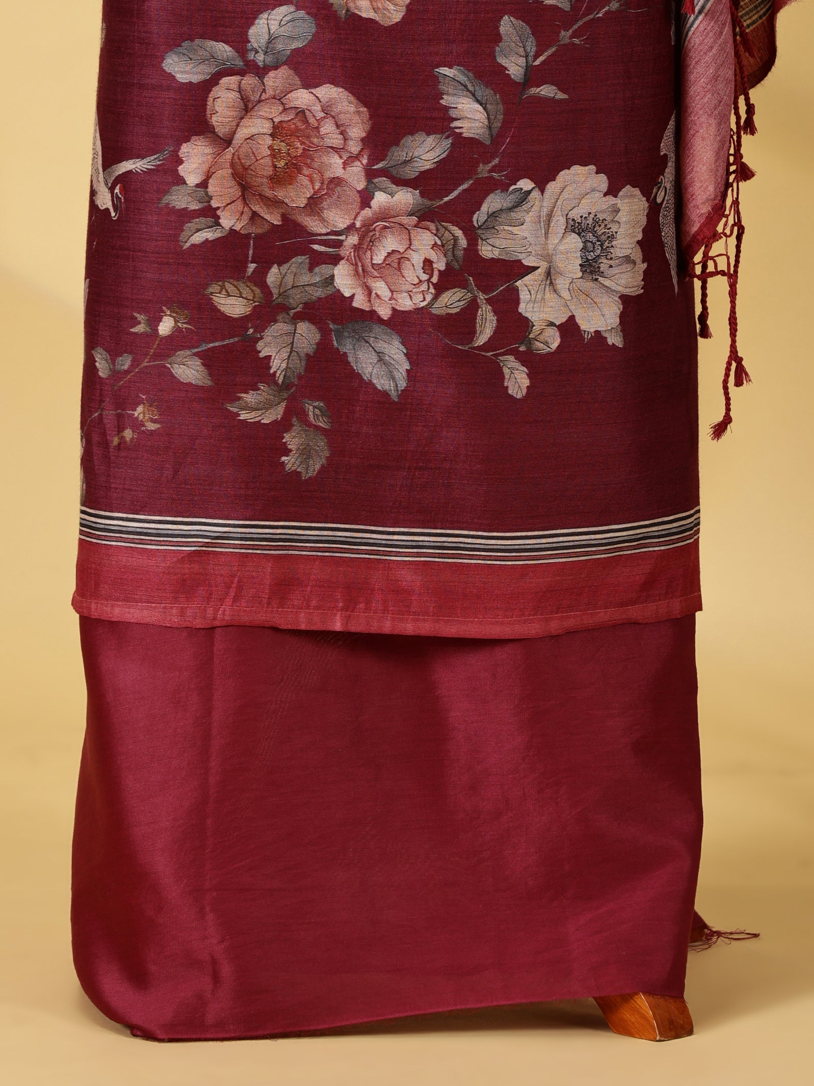 Pure Moonga Silk Dress Material Set with Floral & Bird Digital Print
