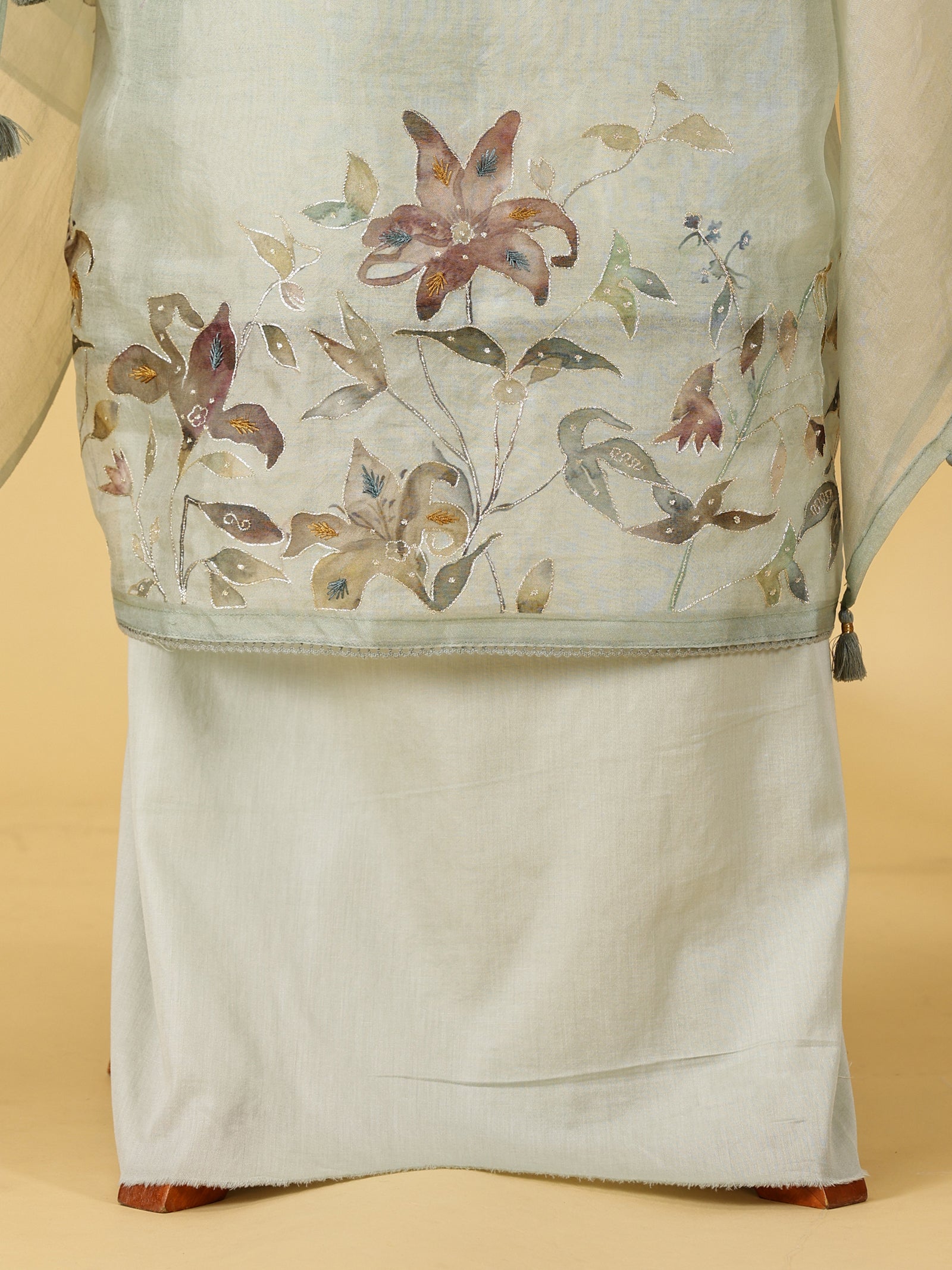 Pure Organza Silk Dress Material Set with Appliqué & Hand Embroidery