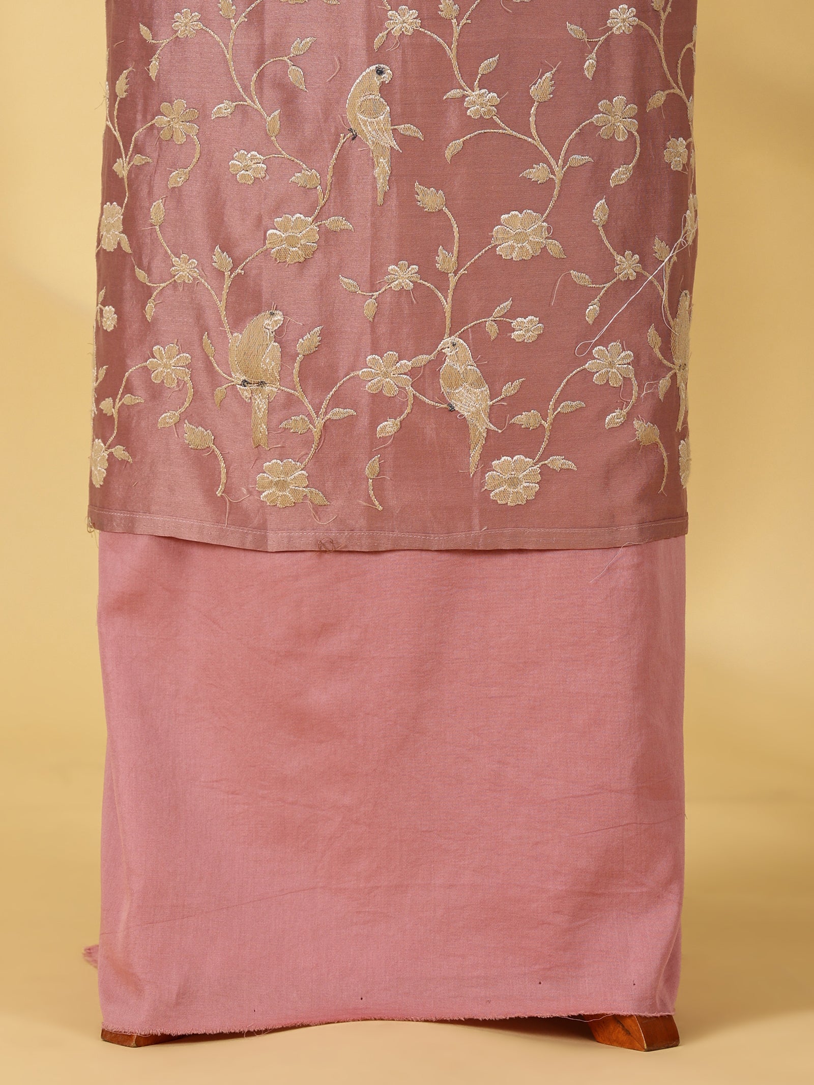 Chinia Silk Dress Material Set with All-Over Embroidery & Zari Chanderi Dupatta