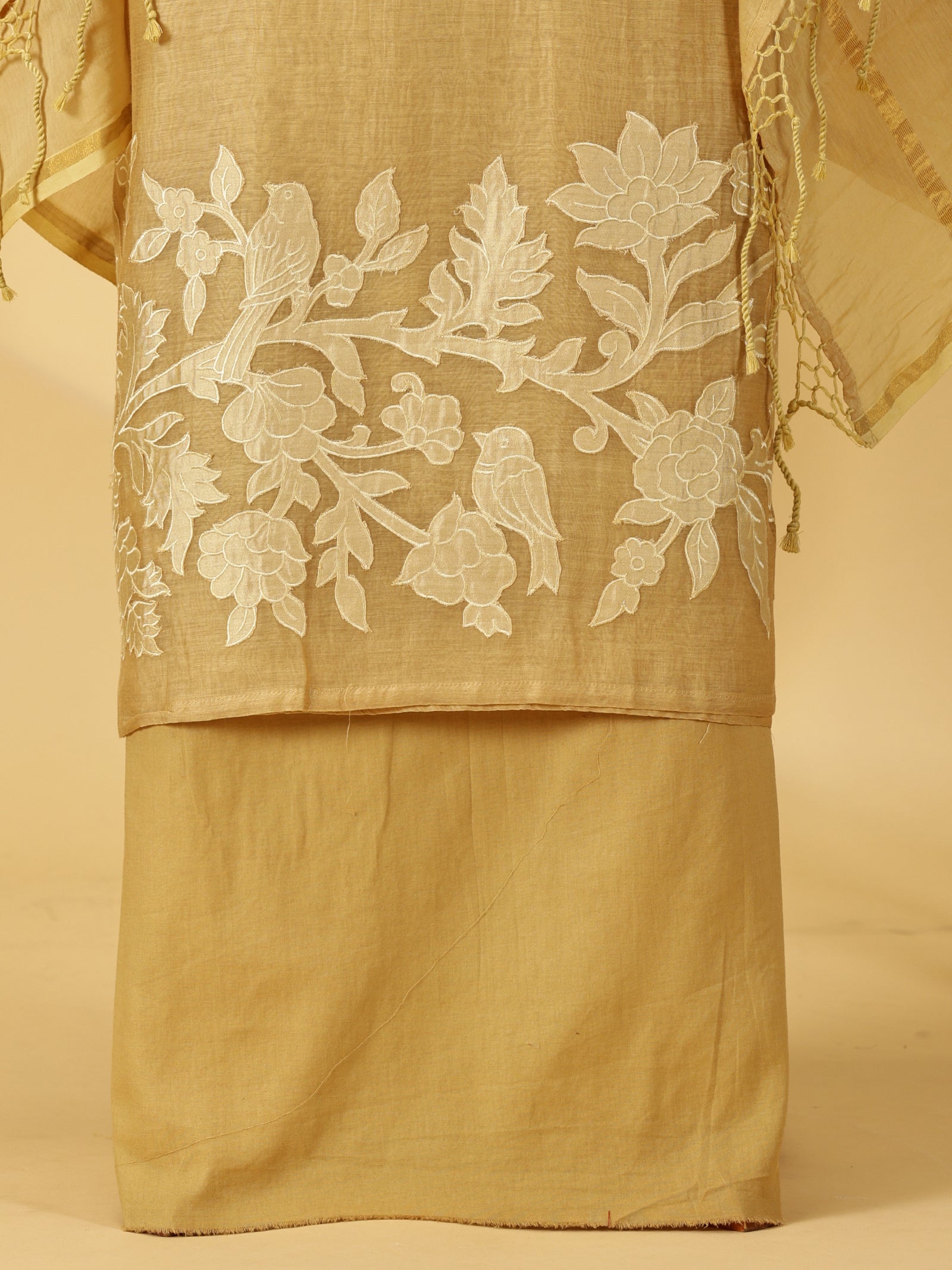 Chanderi & Mul Cotton 3 Piece Unstitched Dress Material Set