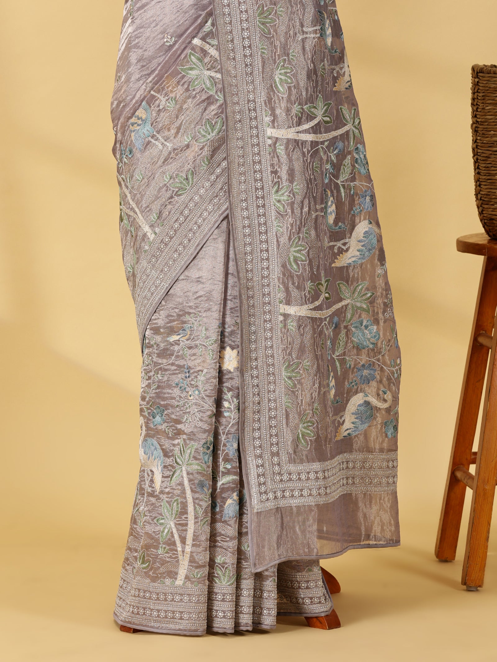 Pure Tissue by Organza Silk Saree | With Animal Motifs Embroidered