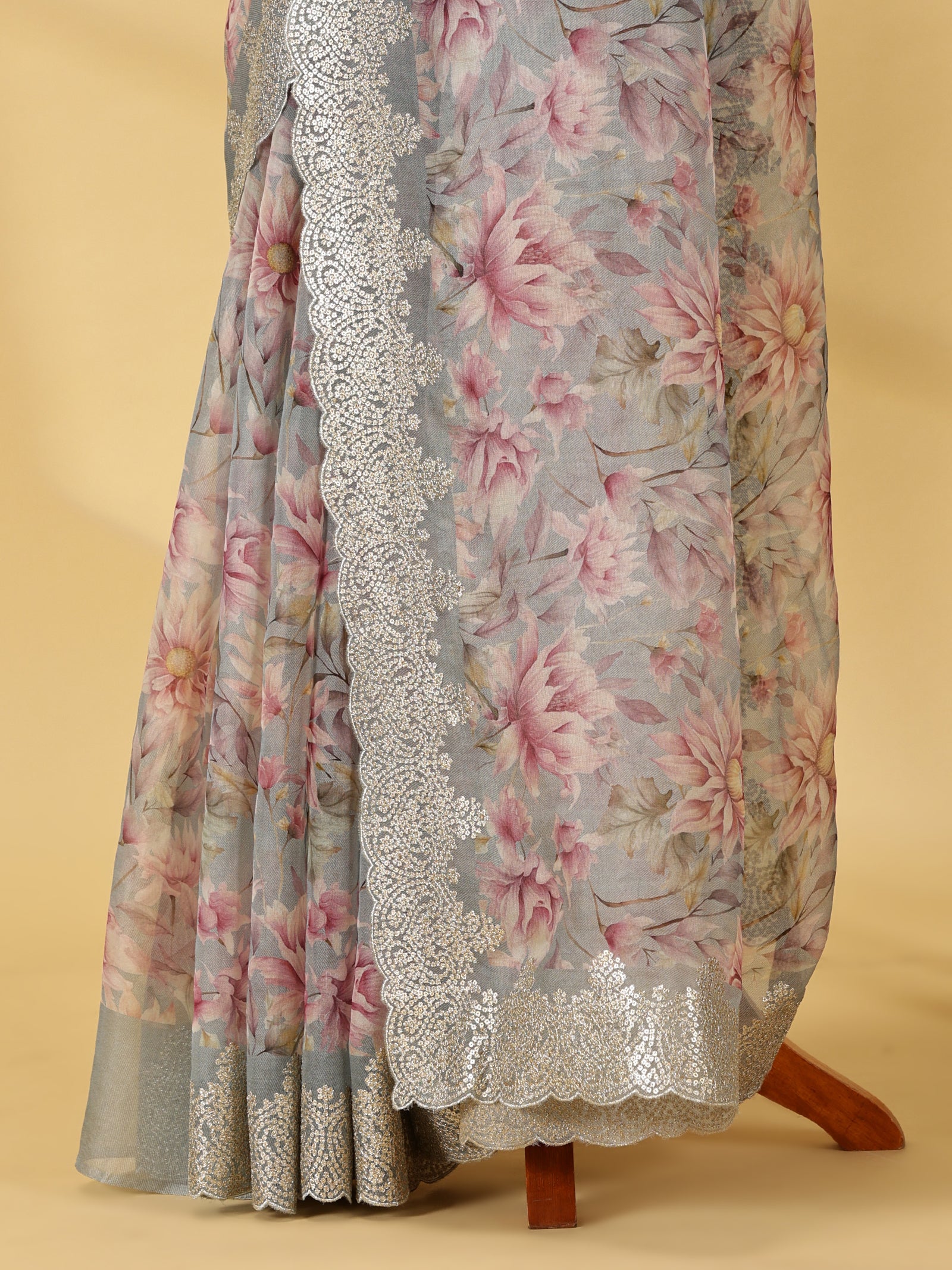Blush Bloom Floral Organza Silk Saree with Embroidered Border