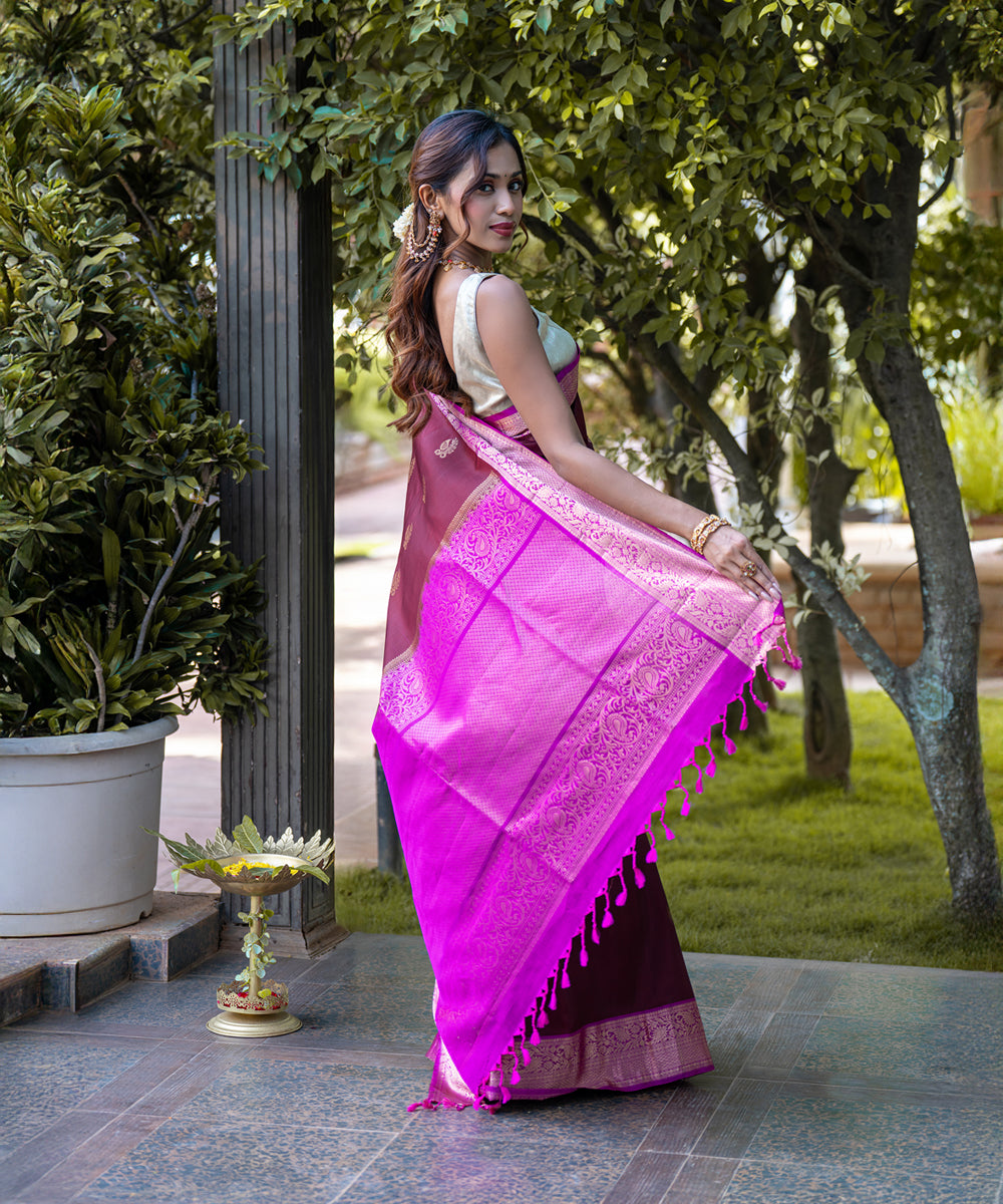 Handloom Silk Saree - Maroon & Pink Colour