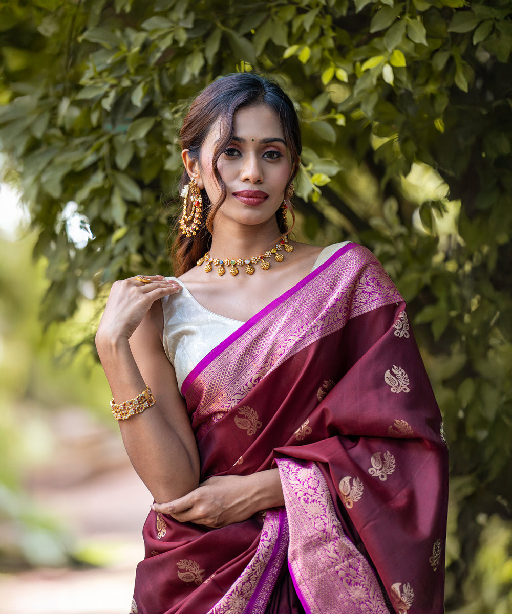 Handloom Silk Saree - Maroon & Pink Colour