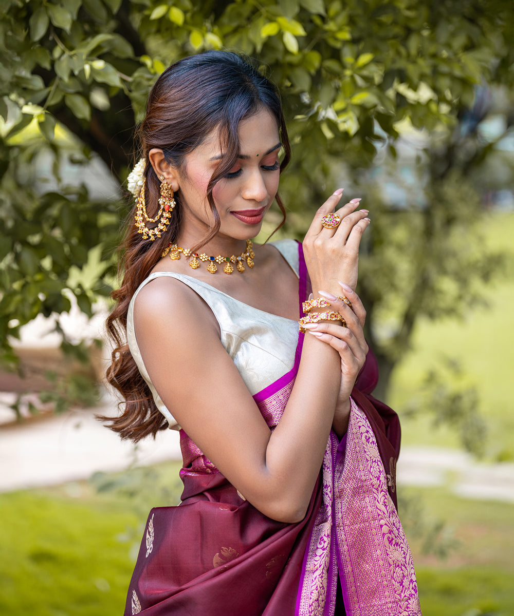 Handloom Silk Saree - Maroon & Pink Colour