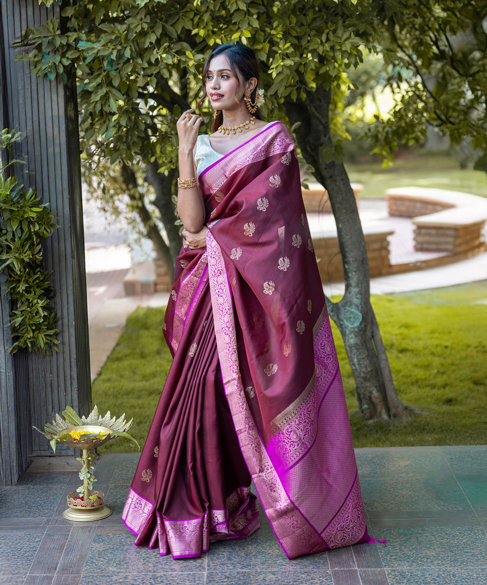 Handloom Silk Saree - Maroon & Pink Colour