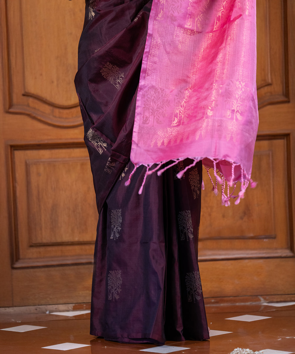 Handloom Silk Saree - Brown and Pink Contrast