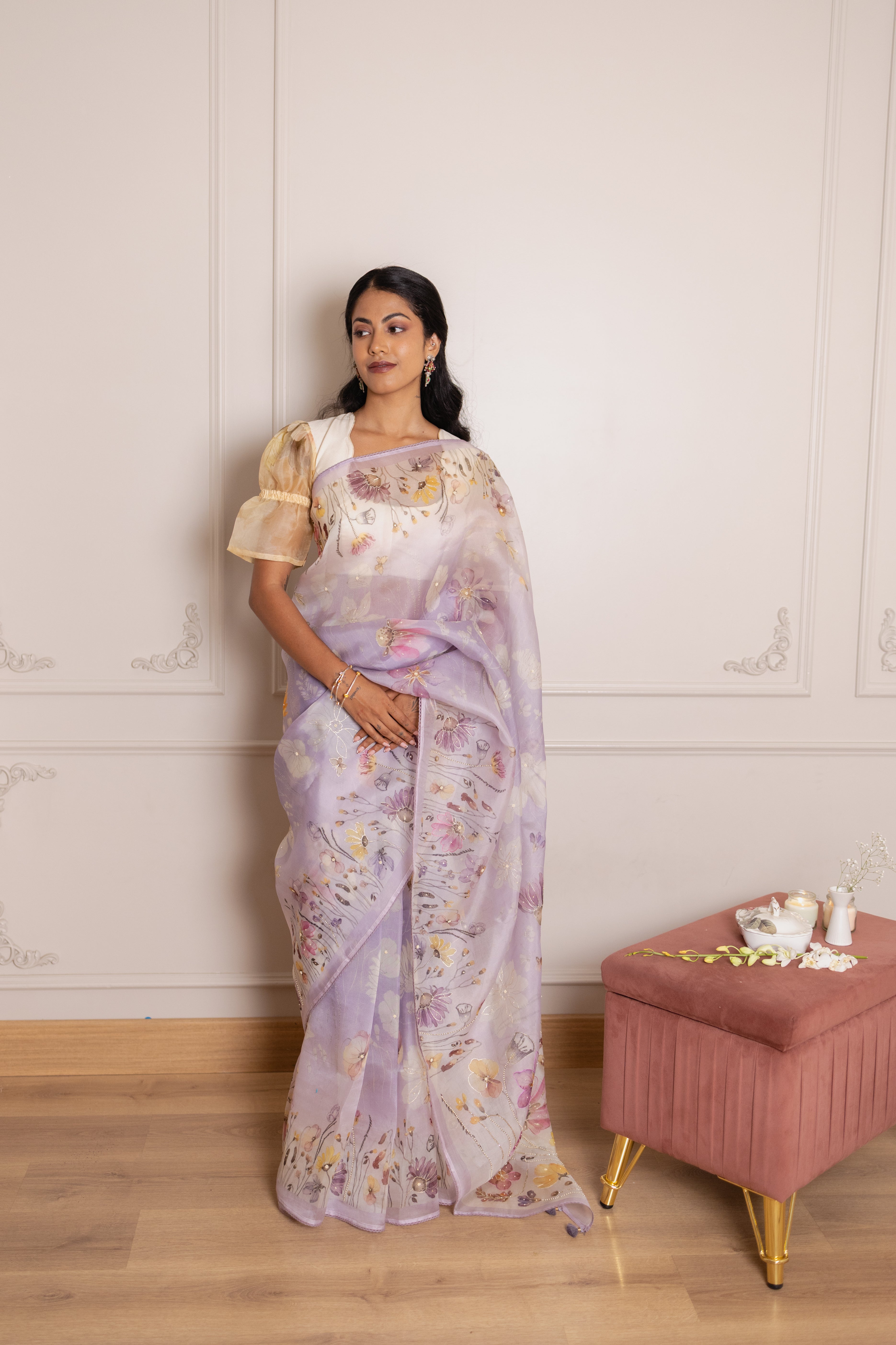Lilac Organza Silk Saree