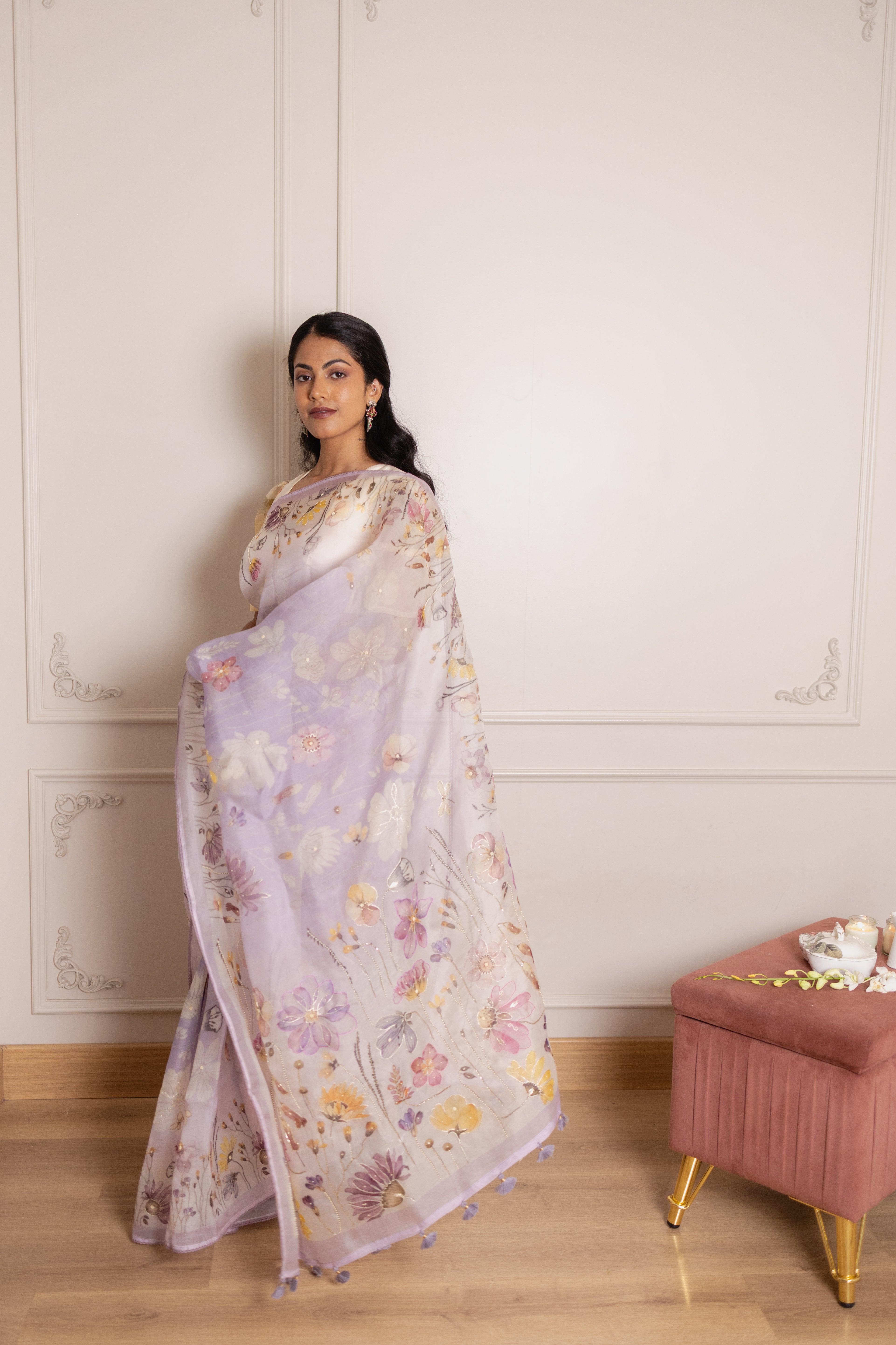 Lilac Organza Silk Saree