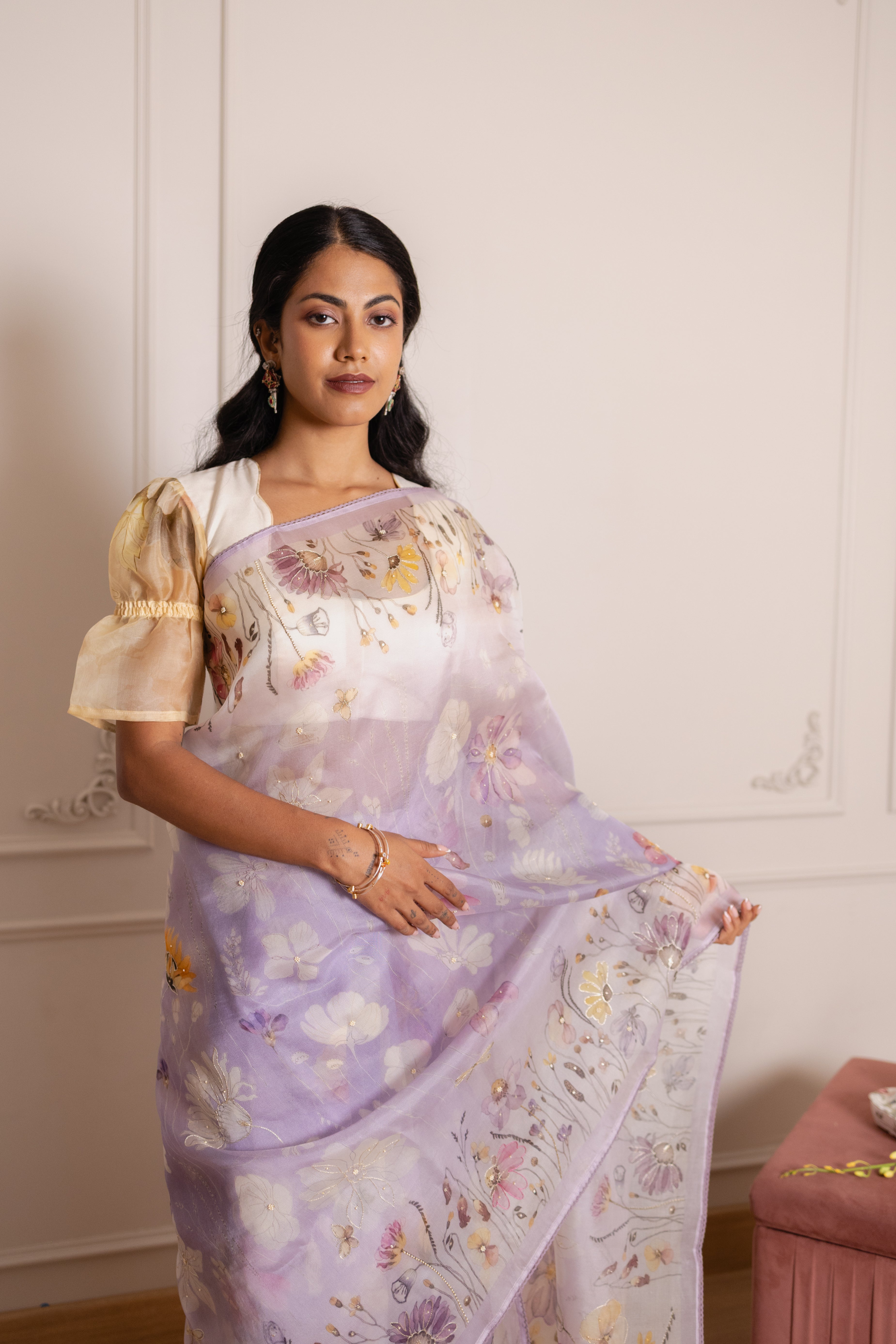 Lilac Organza Silk Saree