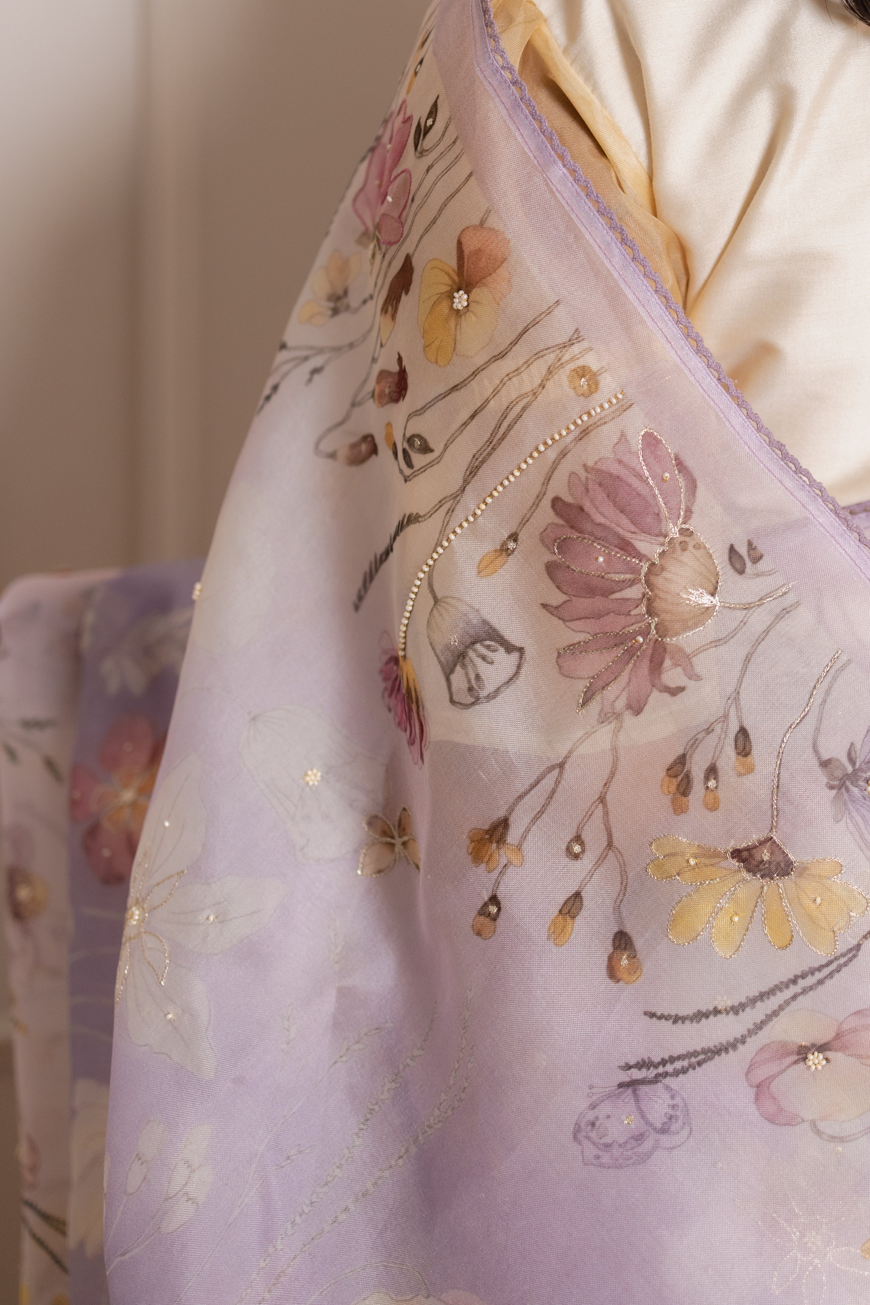 Lilac Organza Silk Saree