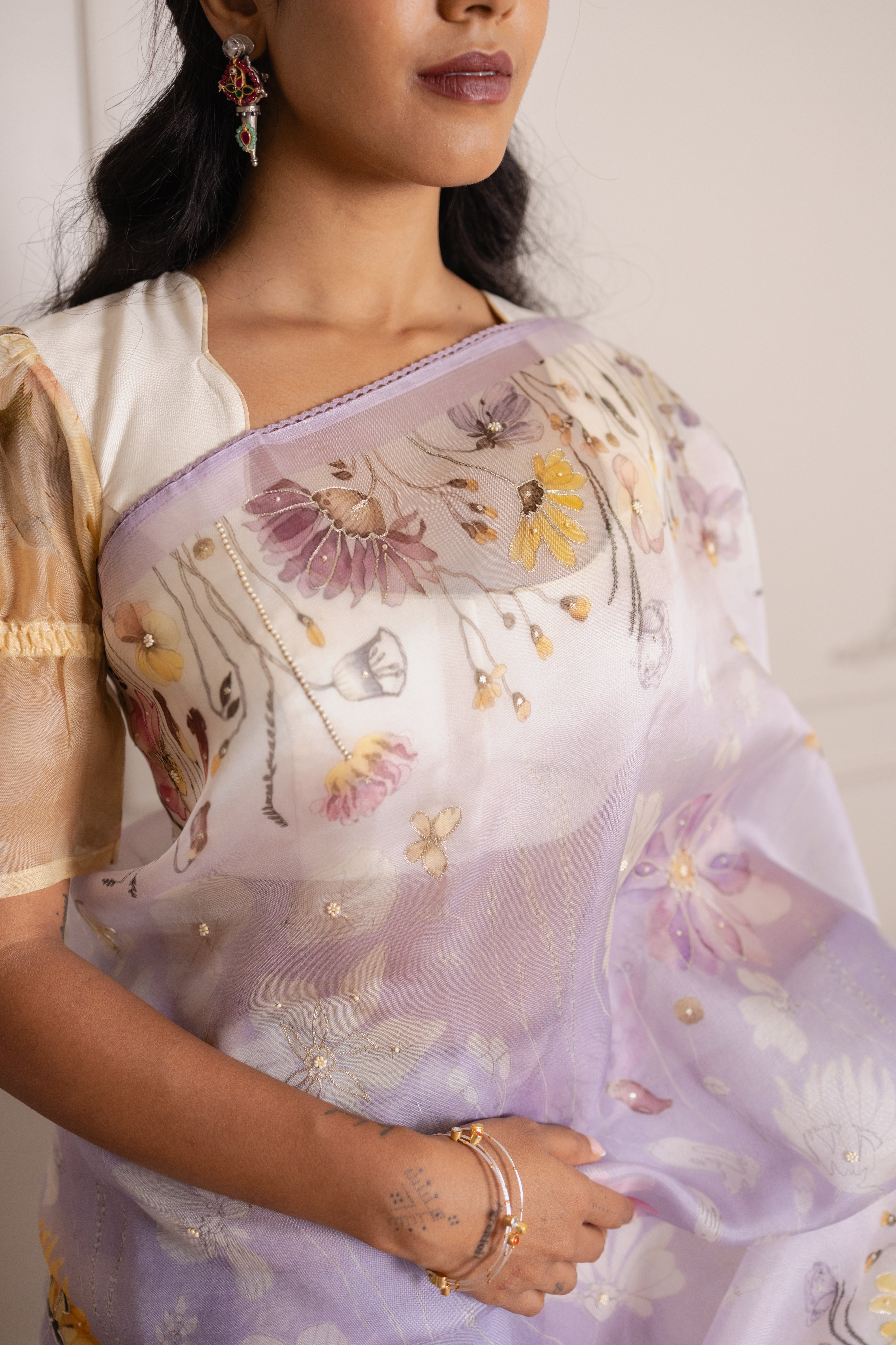 Lilac Organza Silk Saree