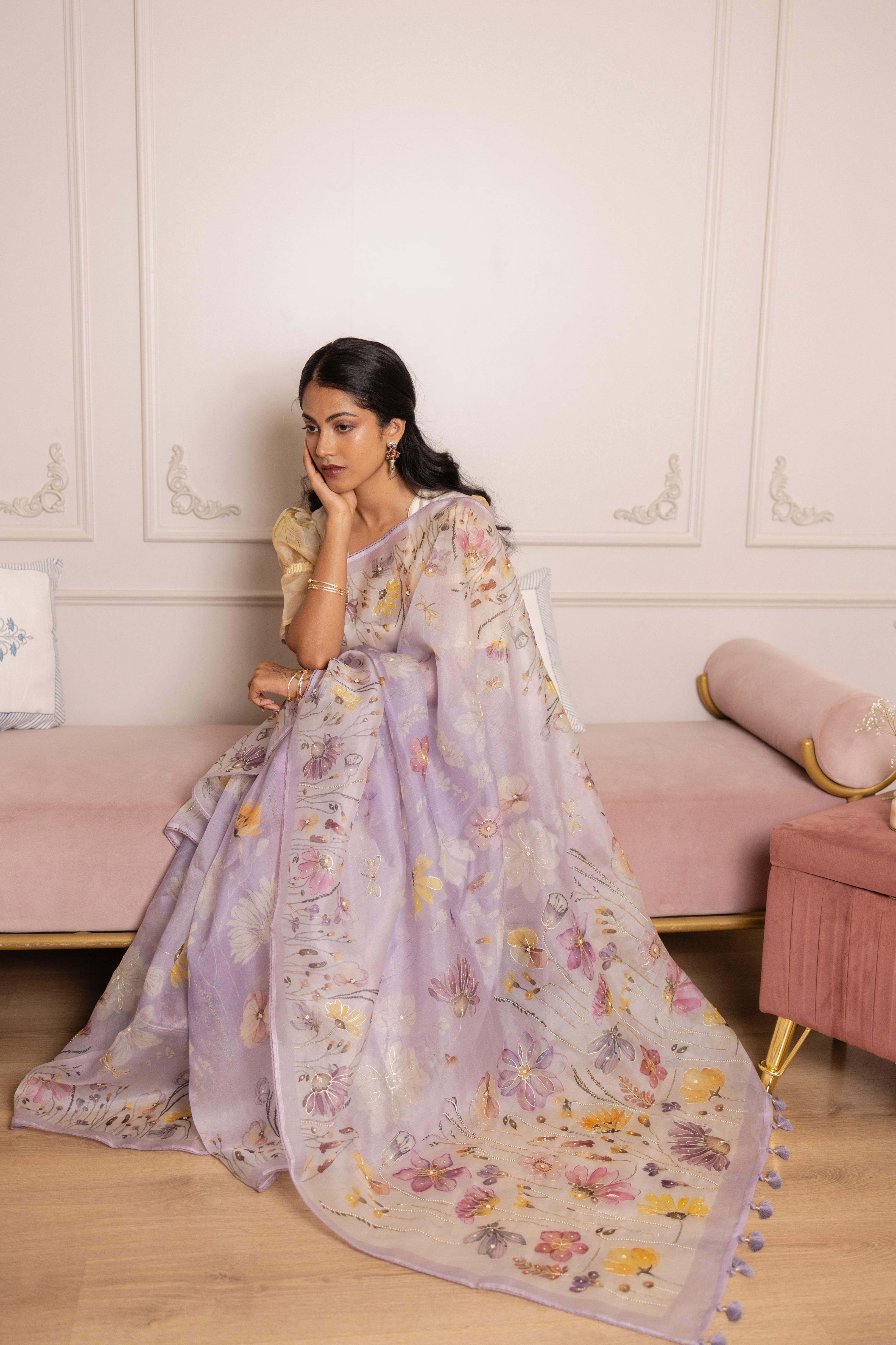 Lilac Organza Silk Saree