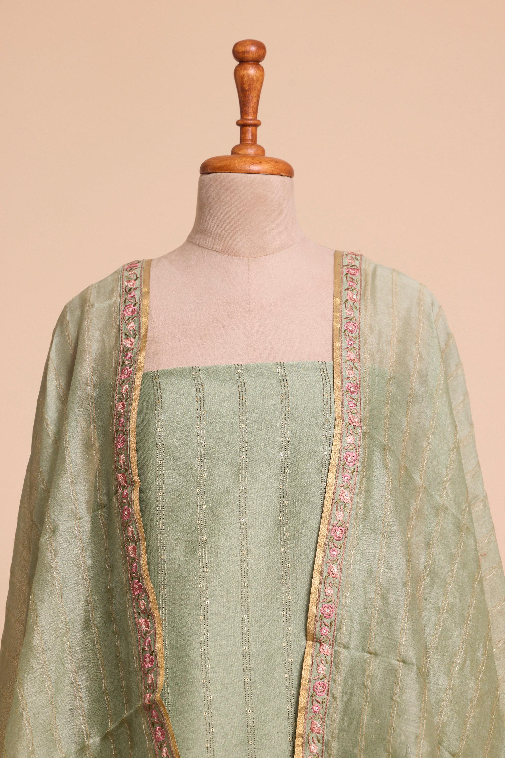 Pastel Sage Green Pure Silk Dress Material