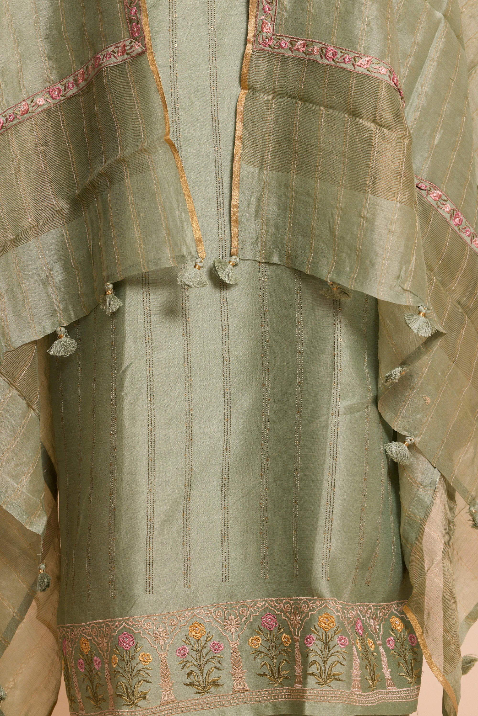 Pastel Sage Green Pure Silk Dress Material