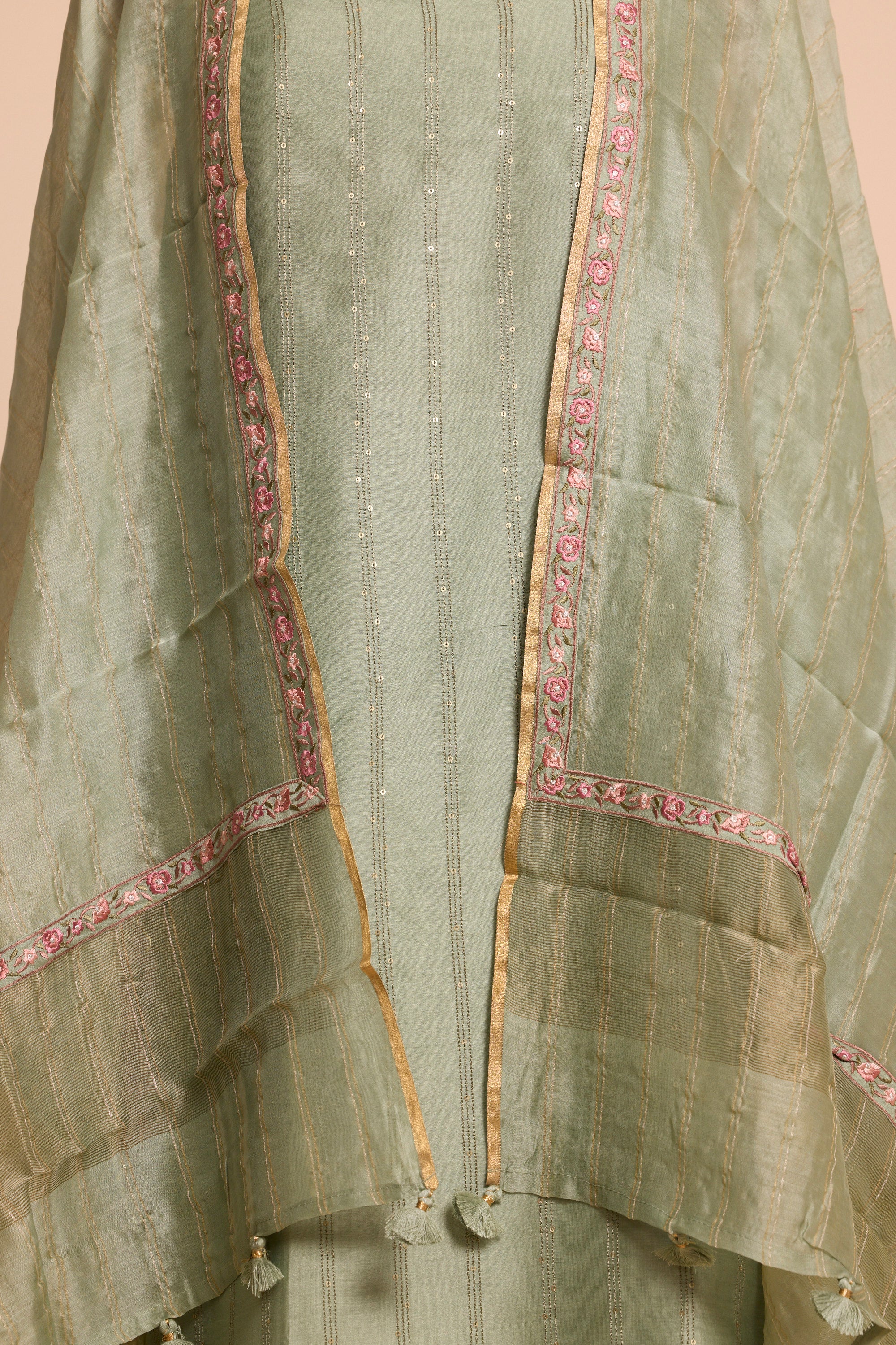 Pastel Sage Green Pure Silk Dress Material