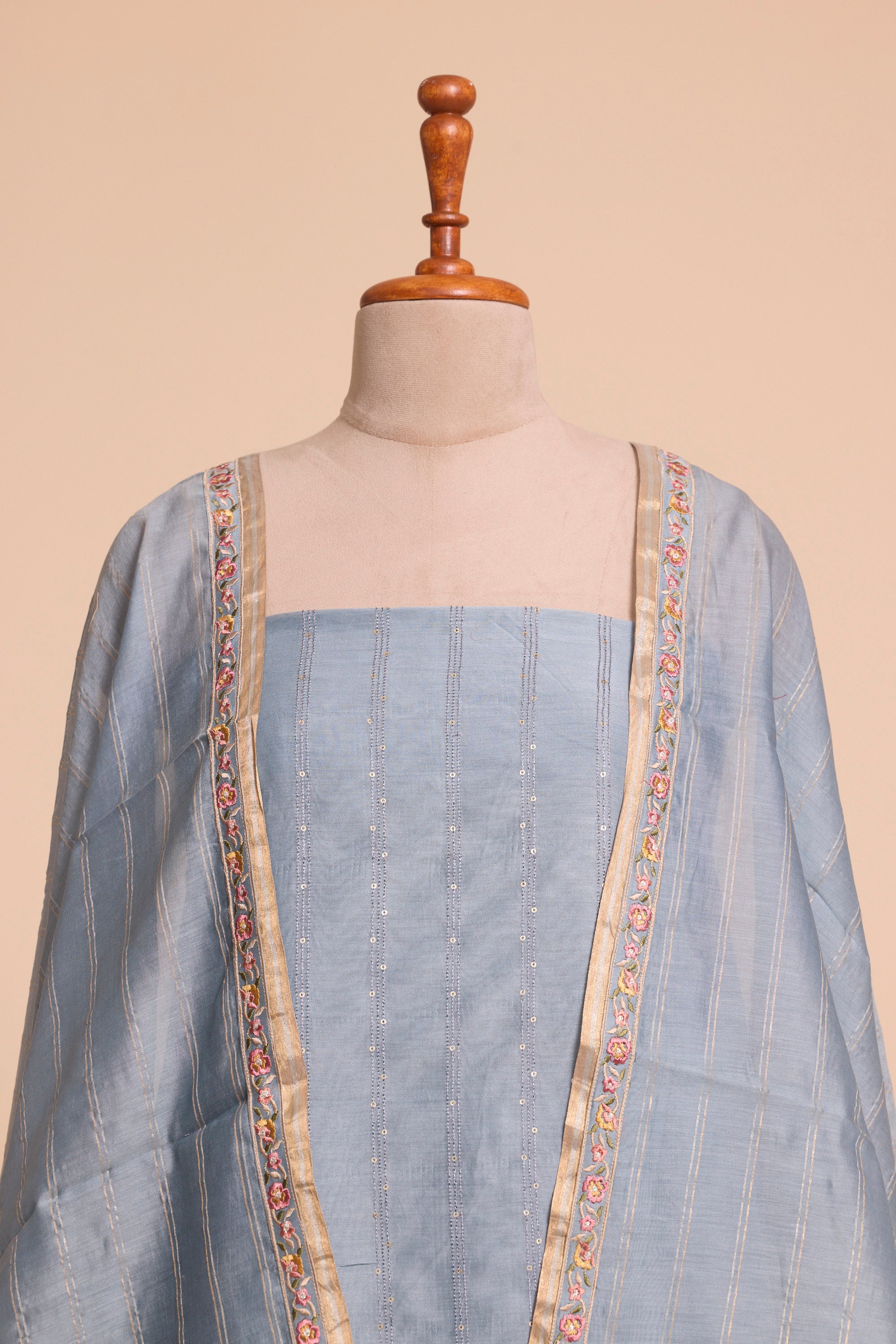 Light Shadow Blue Pure Silk Dress Material