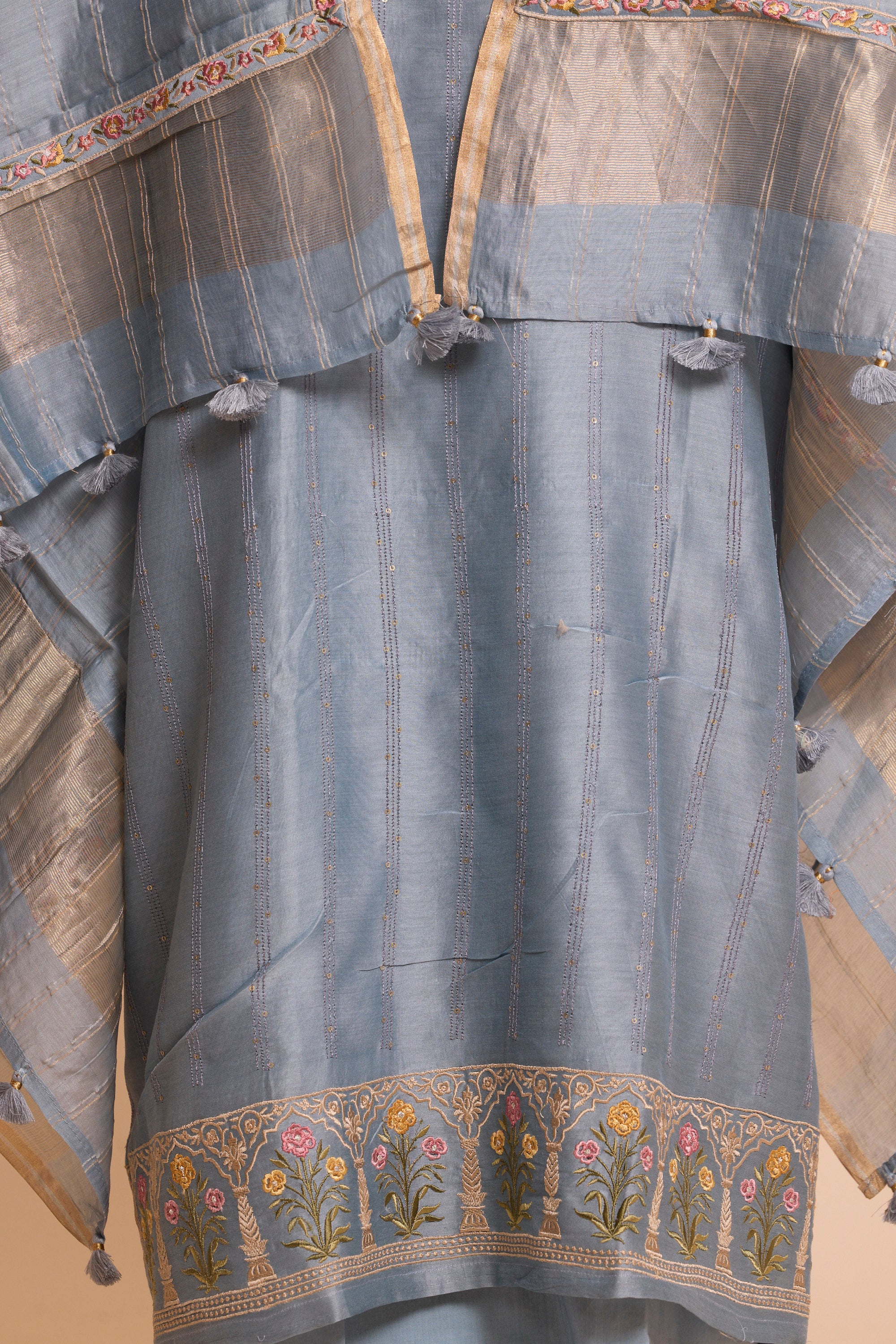 Light Shadow Blue Pure Silk Dress Material