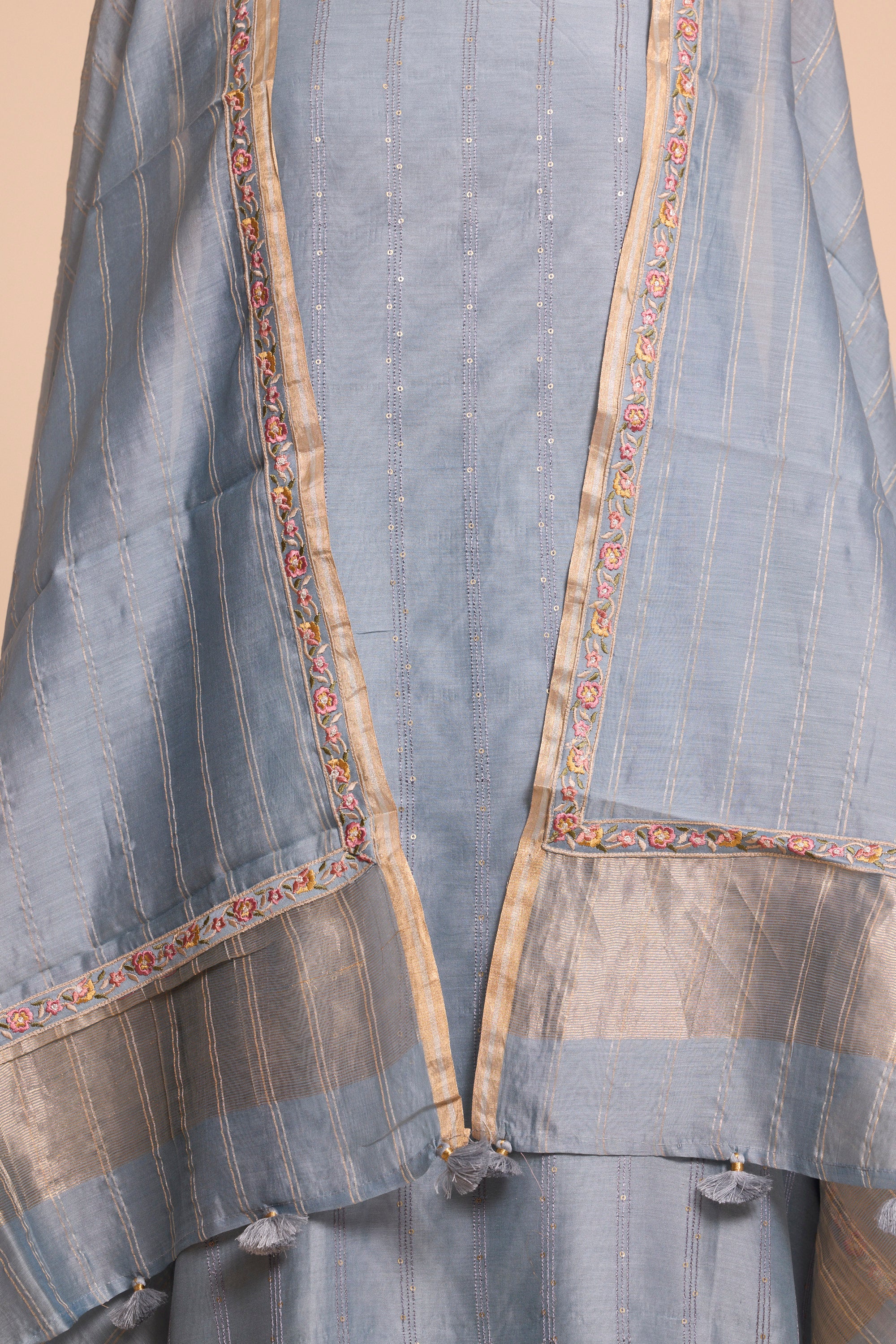 Light Shadow Blue Pure Silk Dress Material