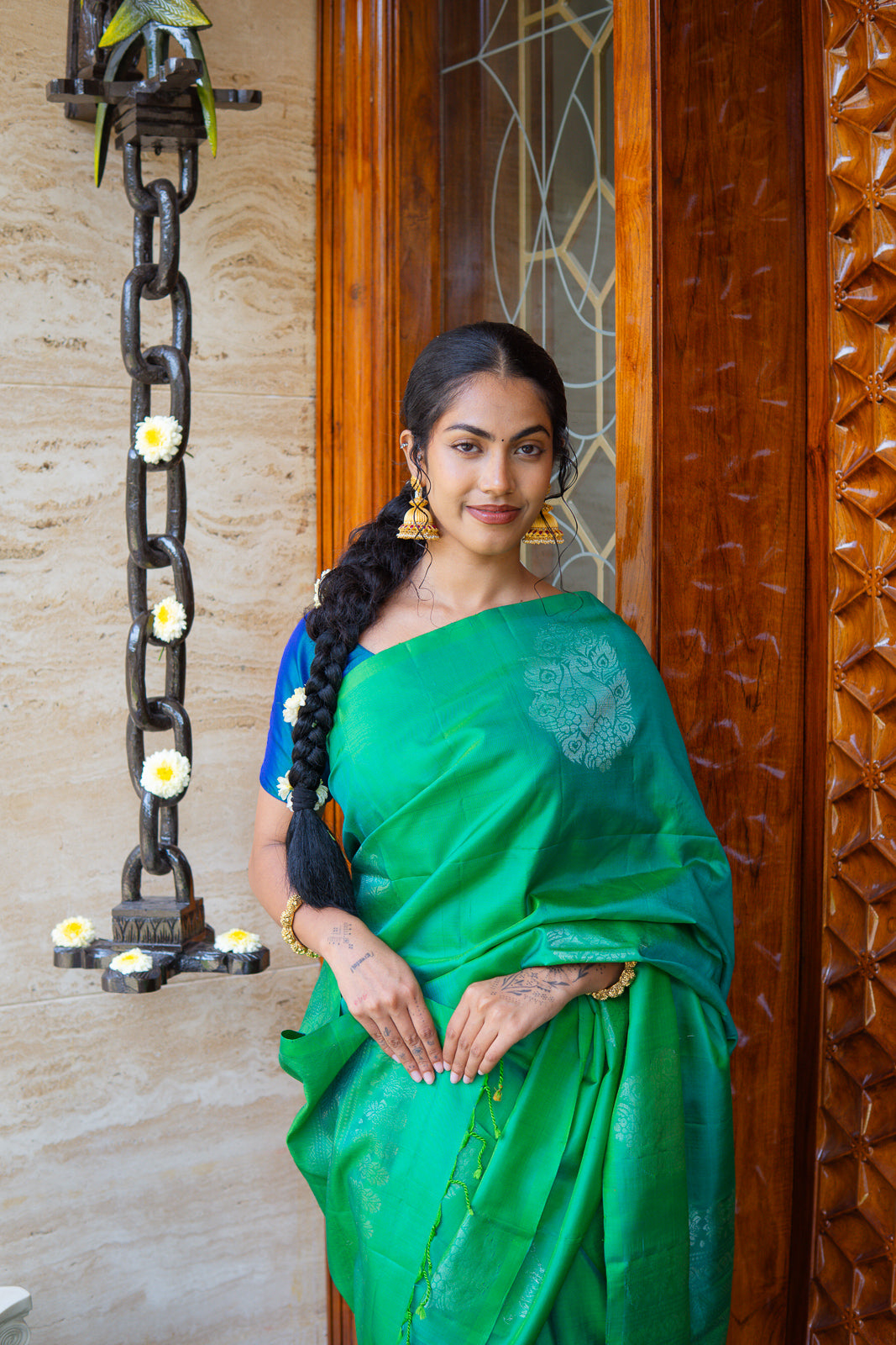 Handwoven Kanchi Soft Silk Saree – Sea Green with Silver Zari Work