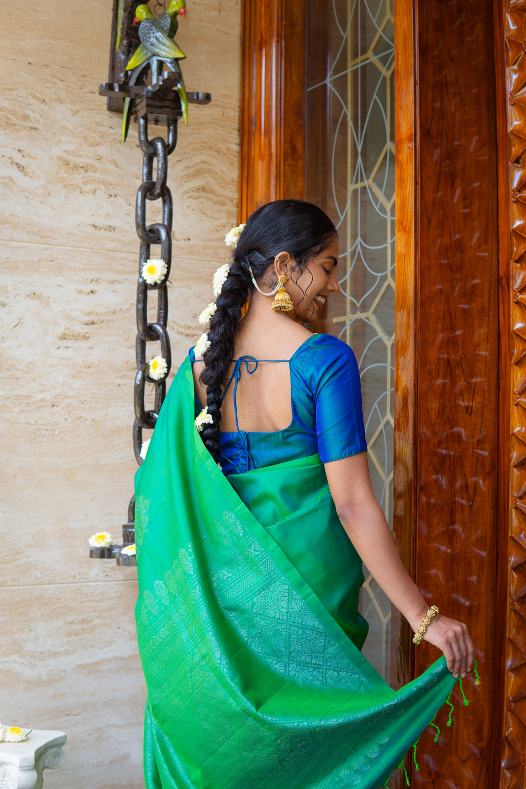 Handwoven Kanchi Soft Silk Saree – Sea Green with Silver Zari Work