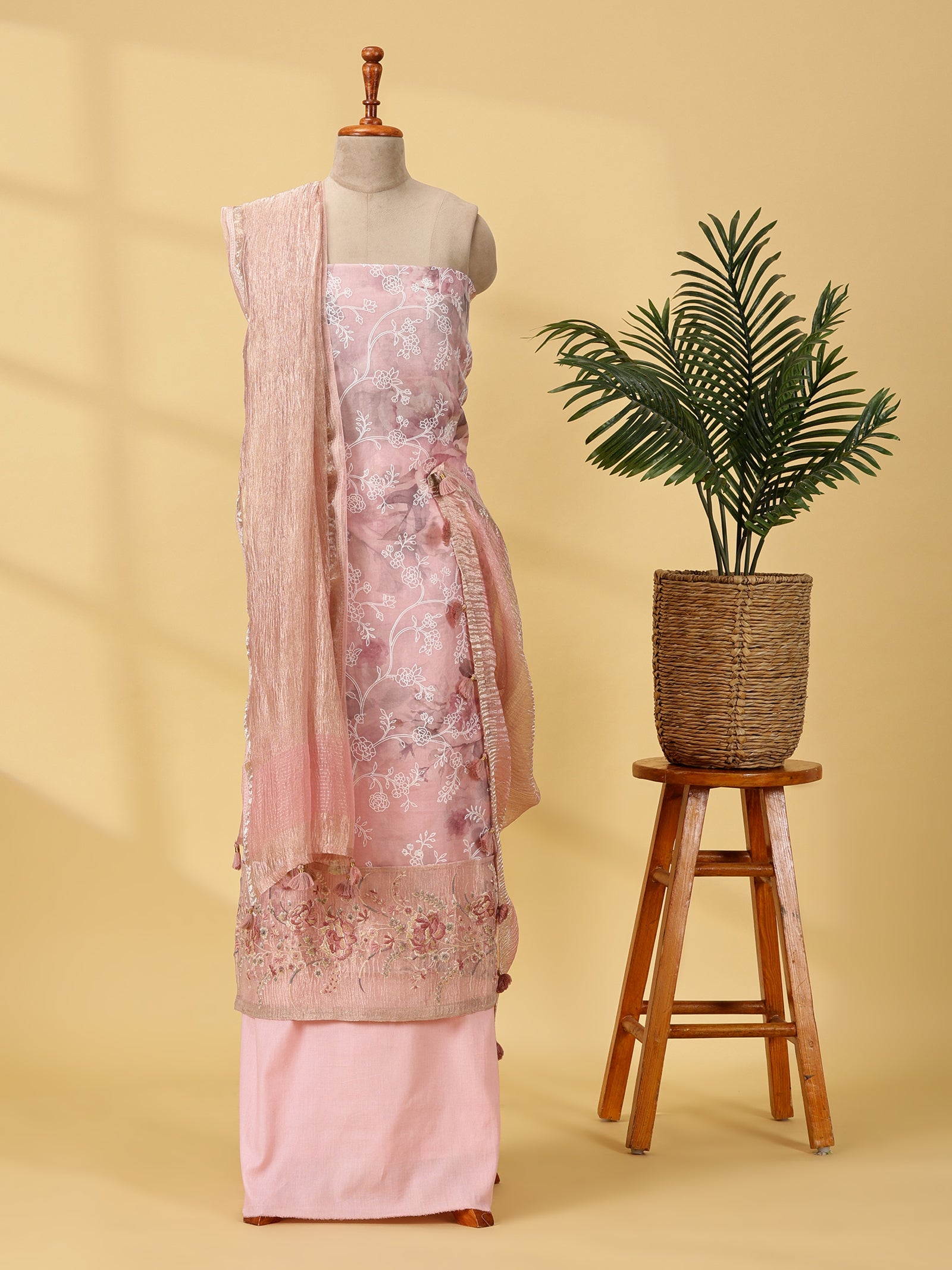 Pure Organza & Tissue Silk Dress Material Set with Embroidery & Digital Print