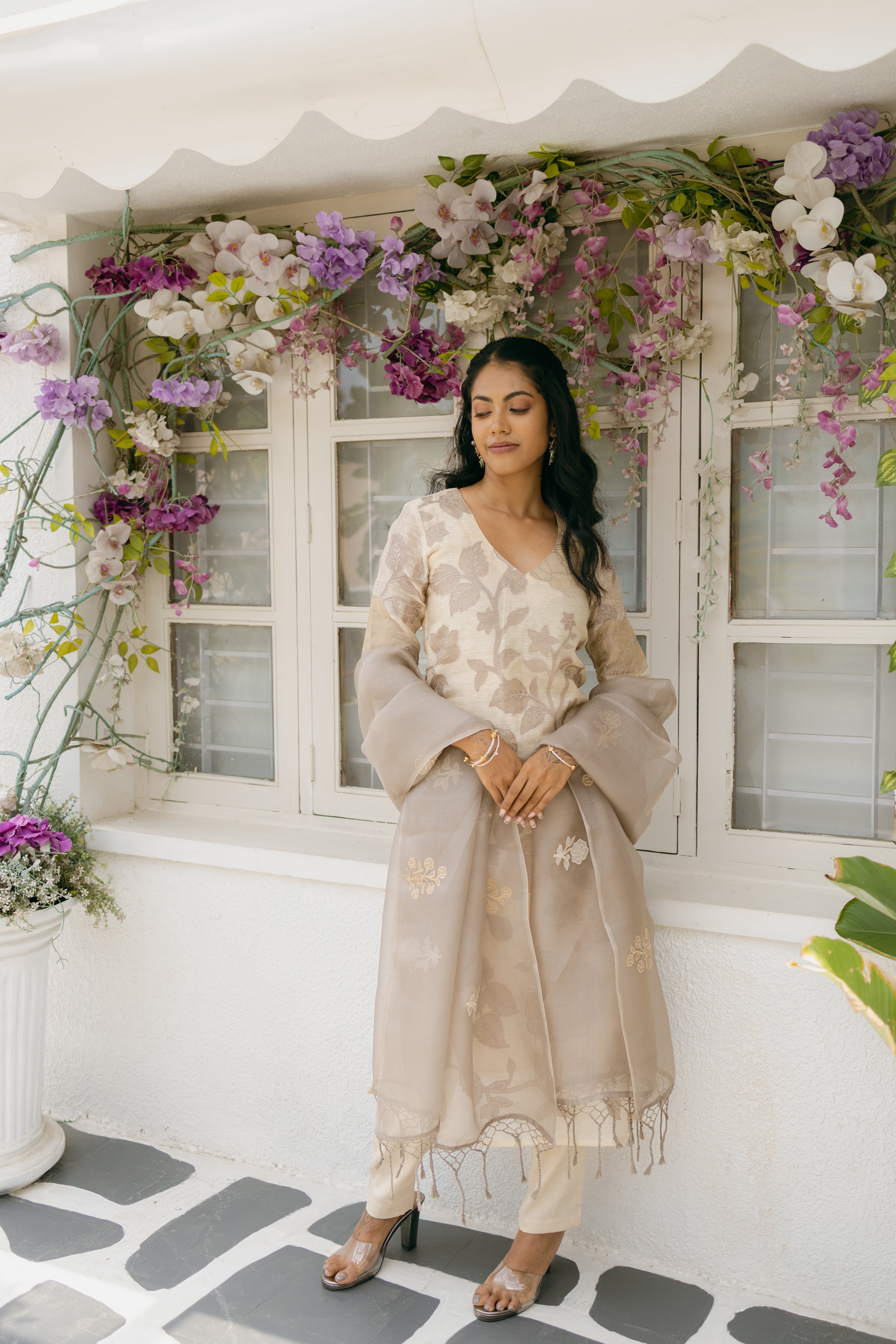 Pure Chanderi Silk Dress Material with Organza Dupatta