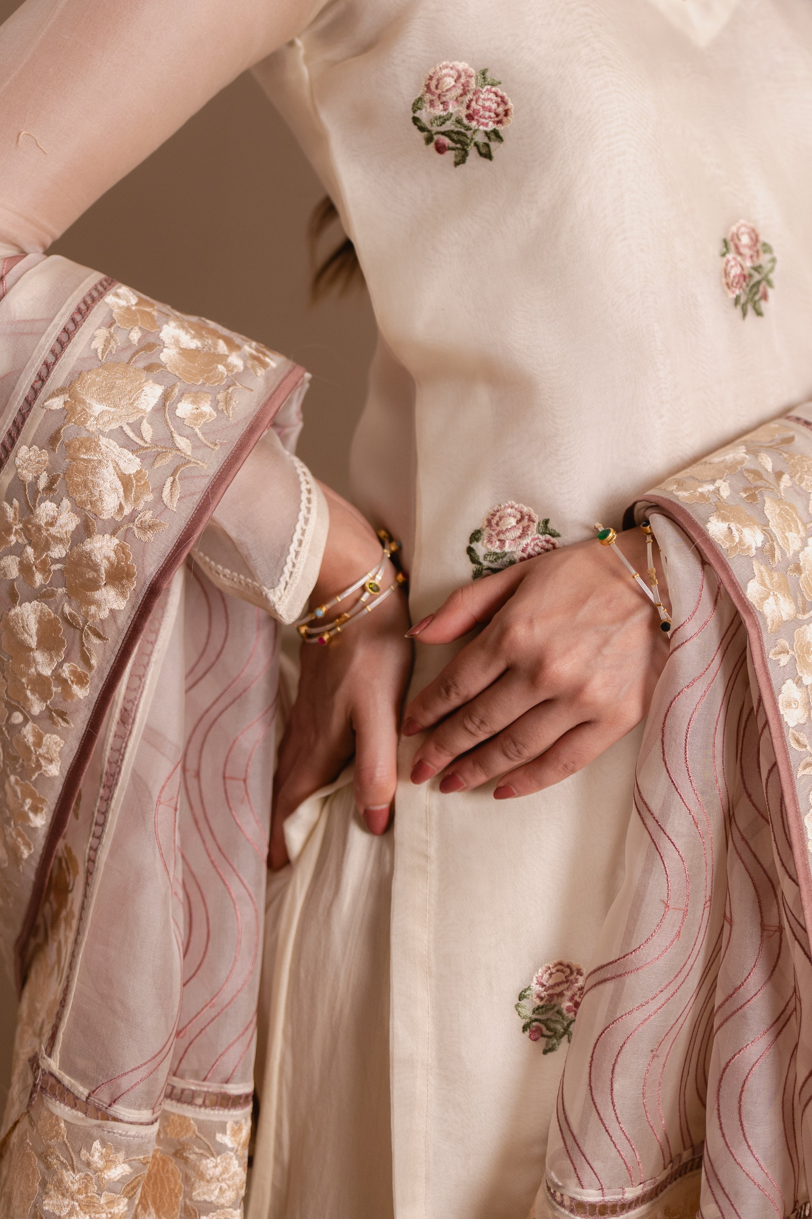Pure Organza Dress Material Set With Applique Dupatta