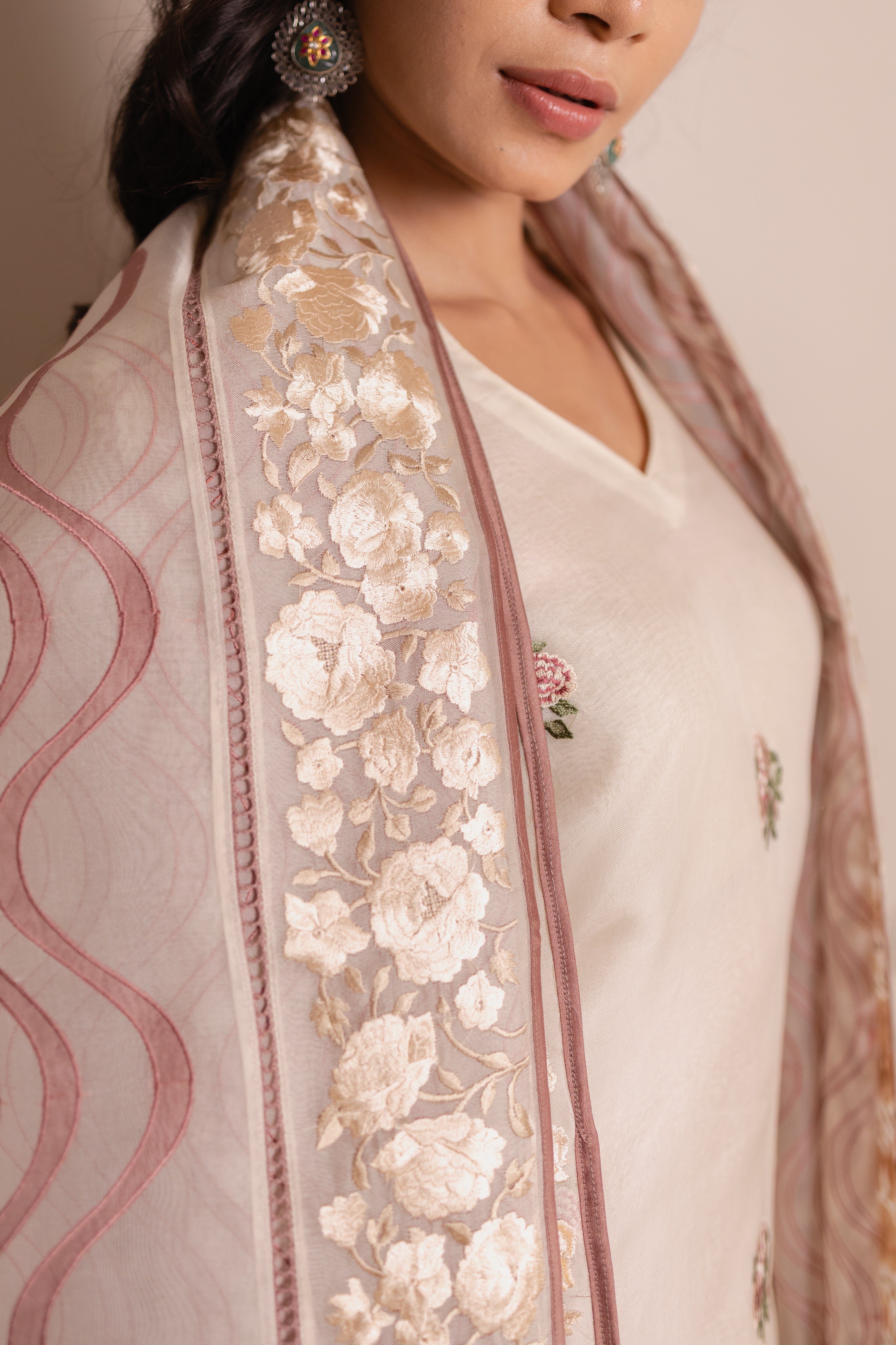 Pure Organza Dress Material Set With Applique Dupatta