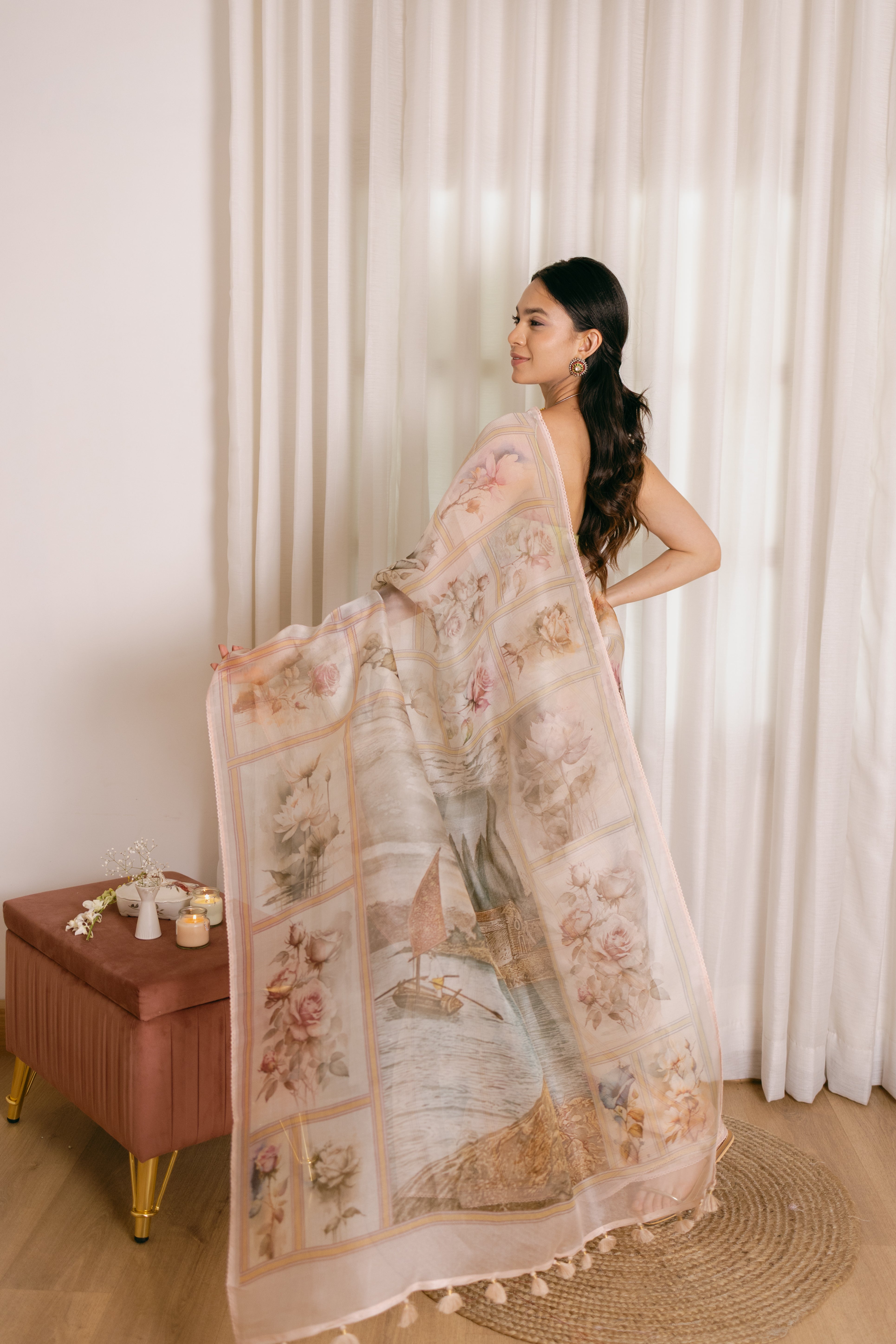 Pure Organza Silk Saree | With Vintage Prints