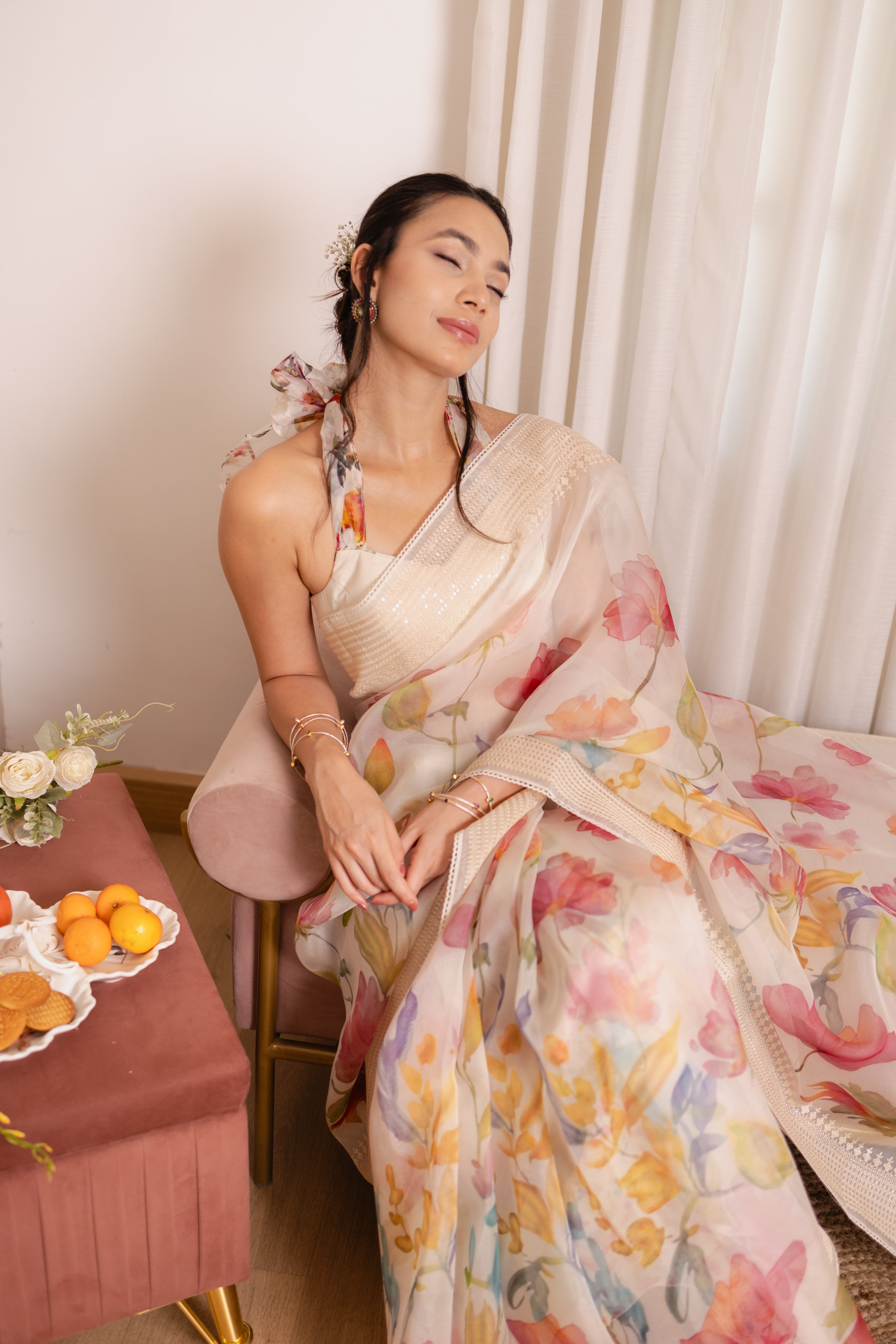 Pure Organza Silk Saree | Floral Print