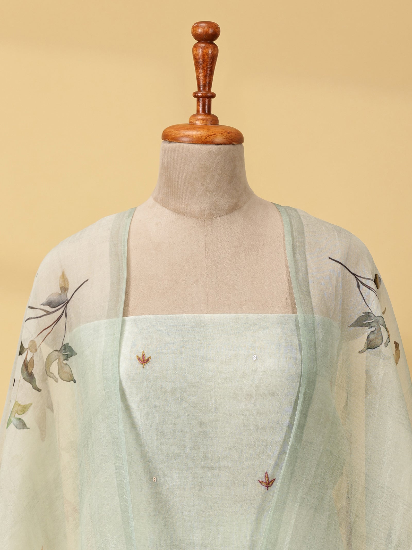 Pure Organza Silk Dress Material Set with Appliqué & Hand Embroidery