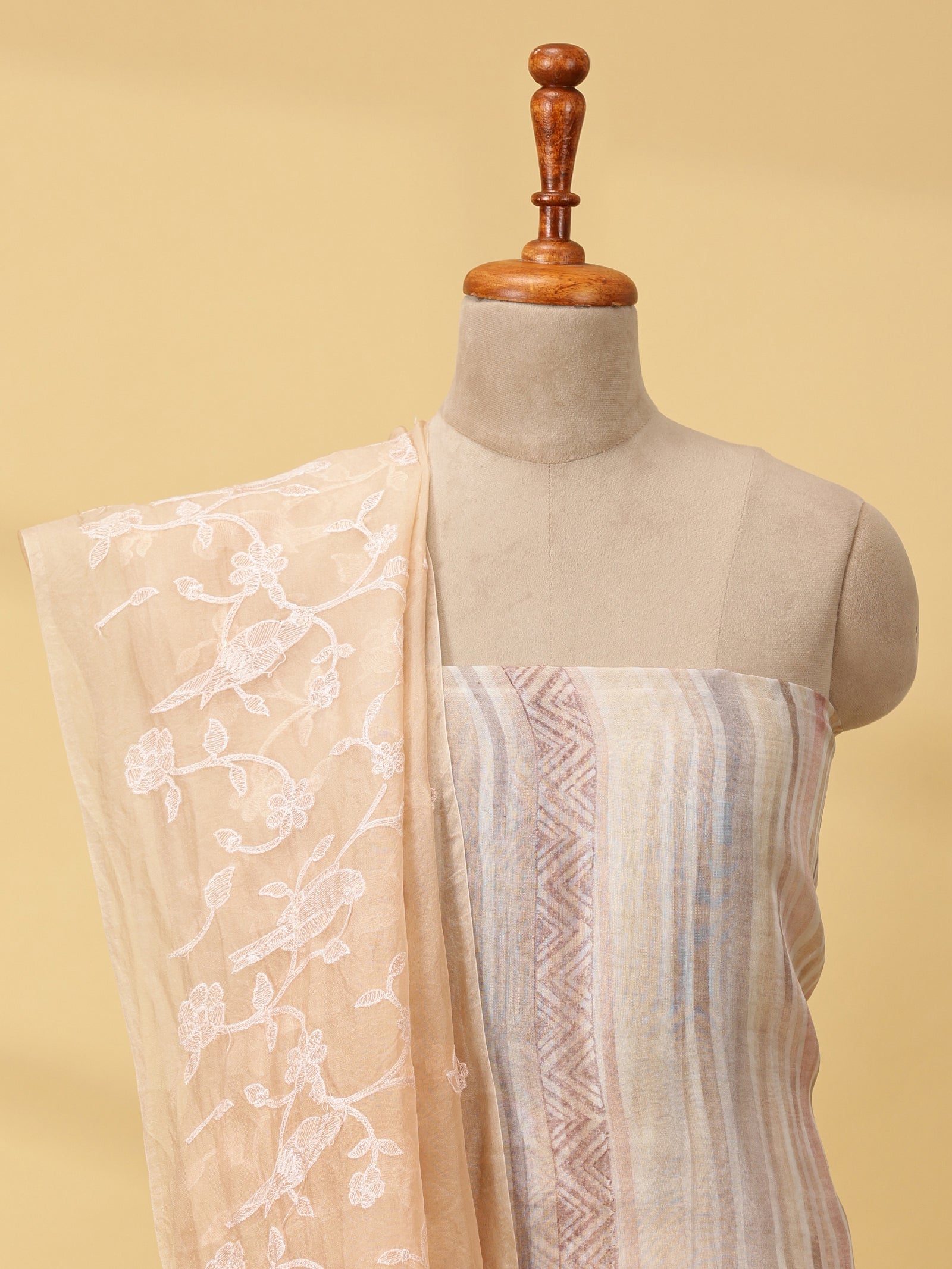 Pure Organza Silk Dress Material Set with Digital Print & Appliqué Work