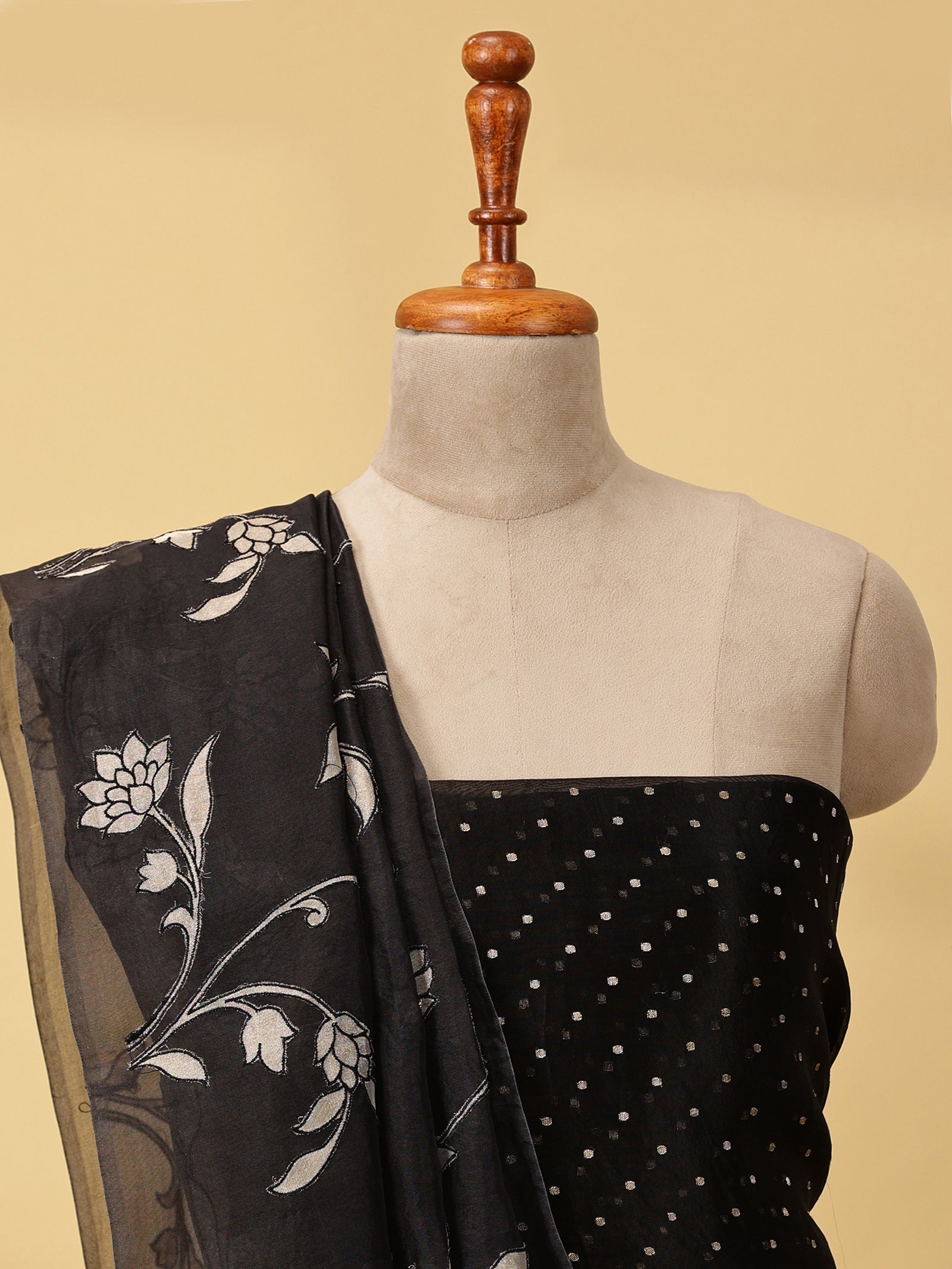 Pure Organza Silk Dress Material Set with Zari Buttis & Tissue Appliqué