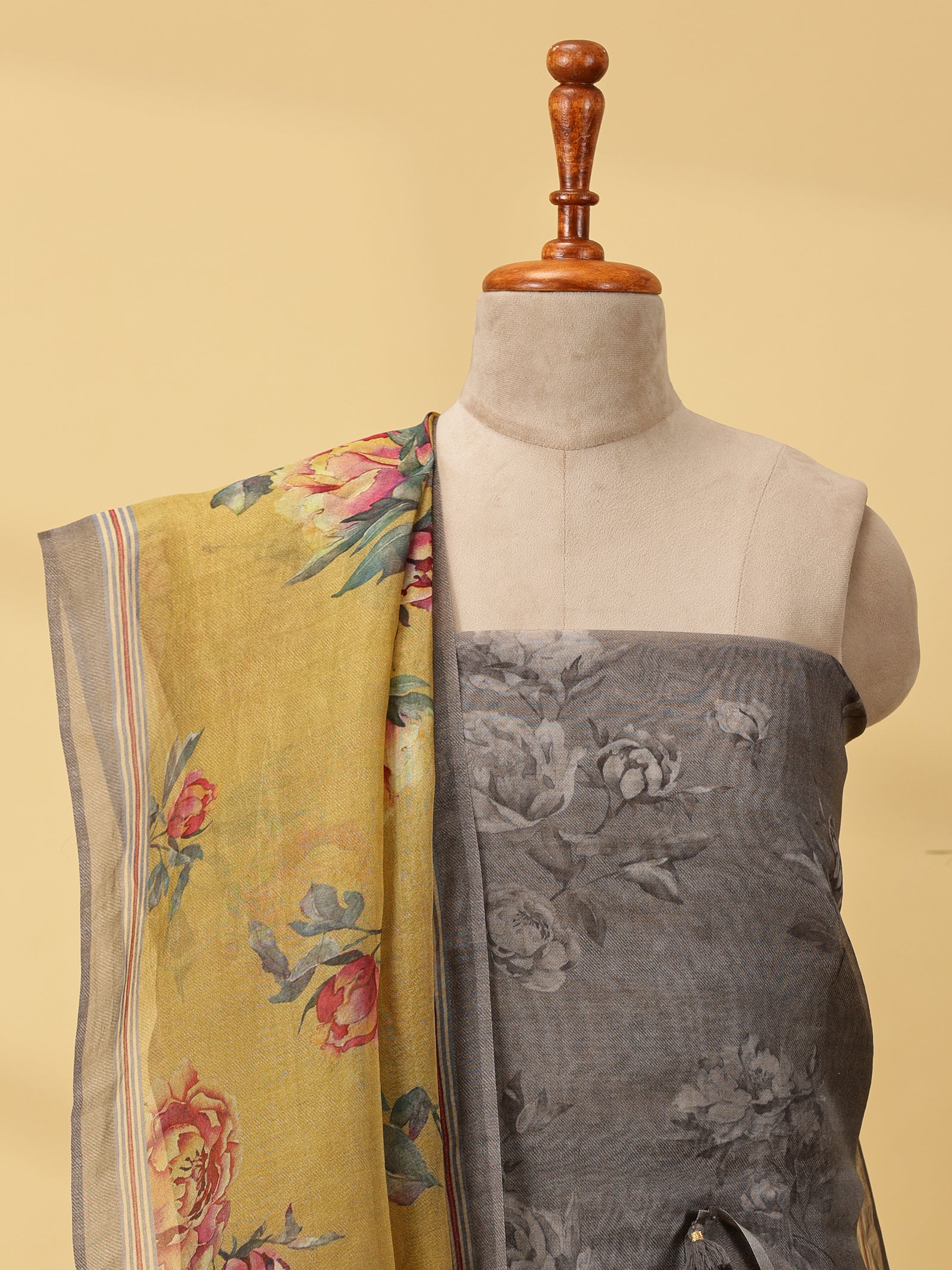 Pure Organza Silk Dress Material Set with Embroidery & Digital Print